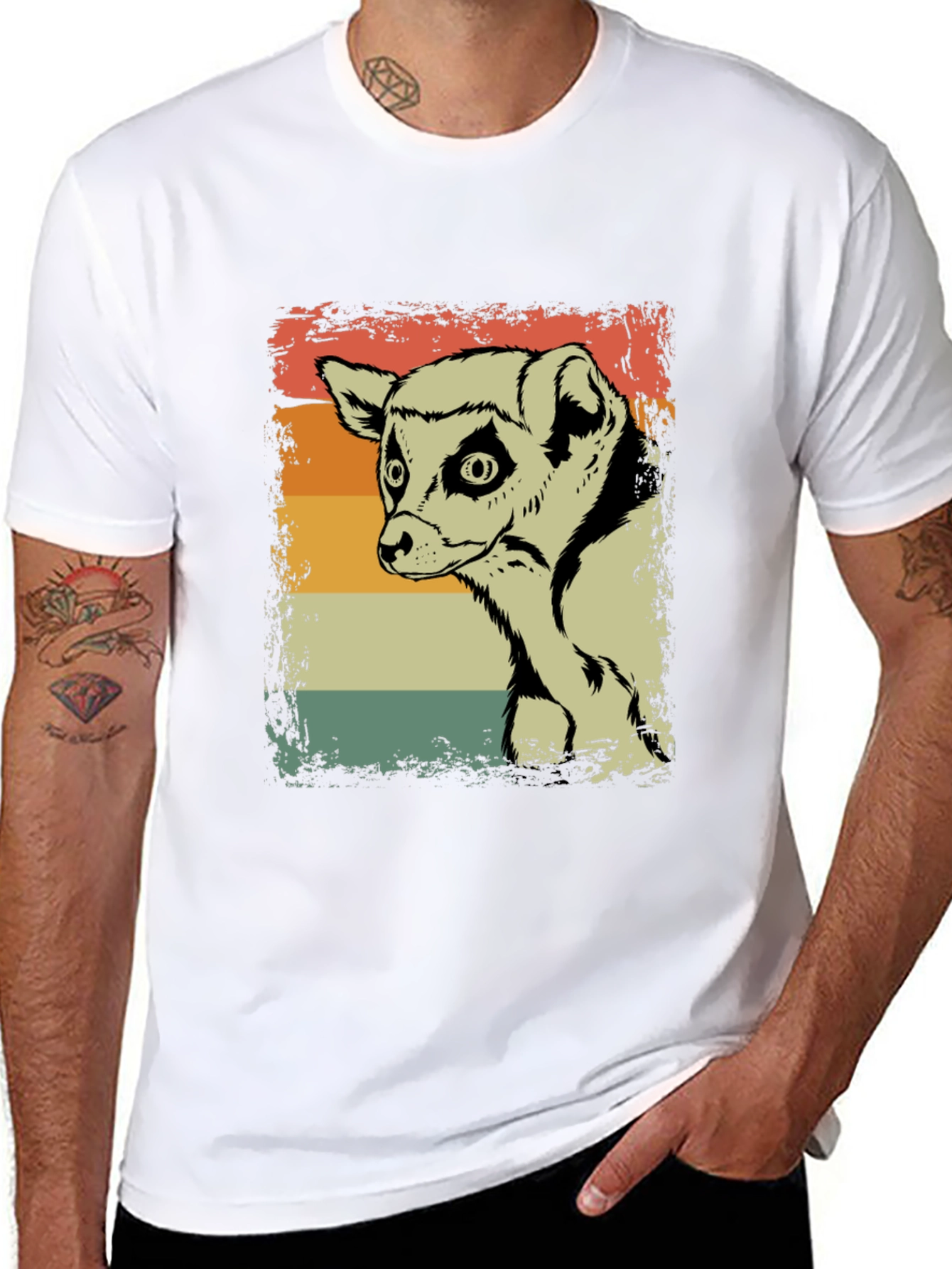 Lemur Graphic Print Retro Style Black T-Shirt