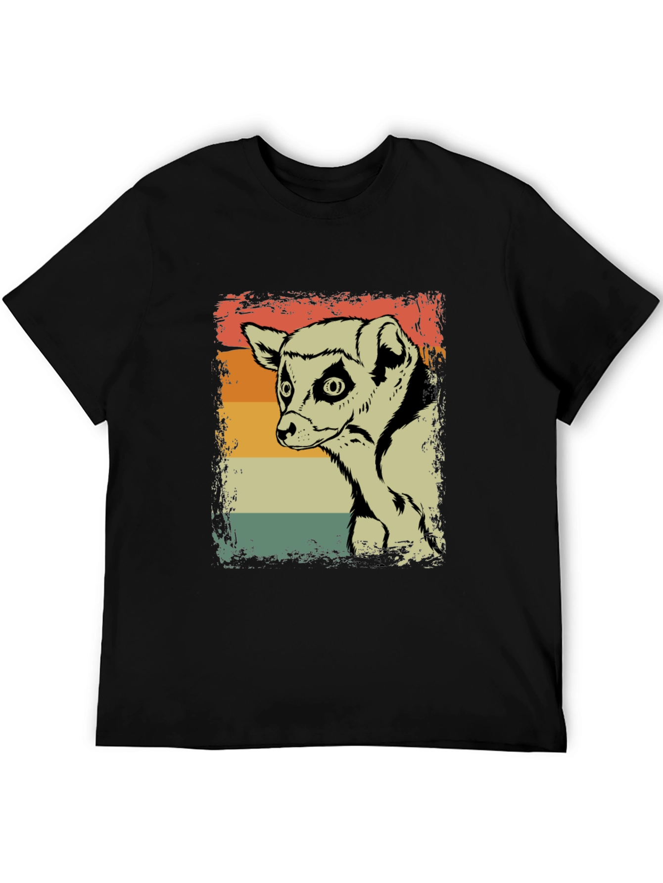 Lemur Graphic Print Retro Style Black T-Shirt