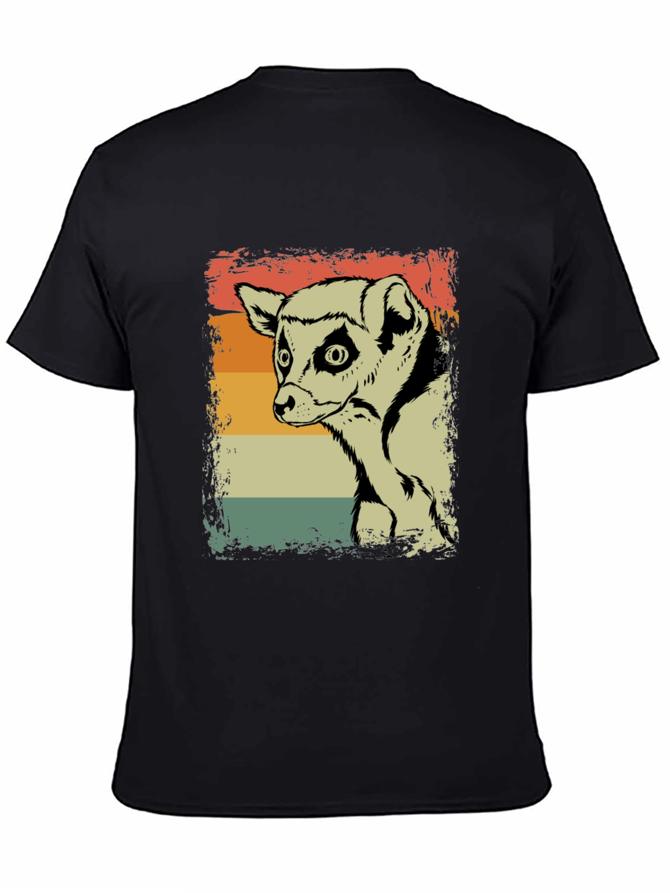 Lemur Graphic Print Retro Style Black T-Shirt