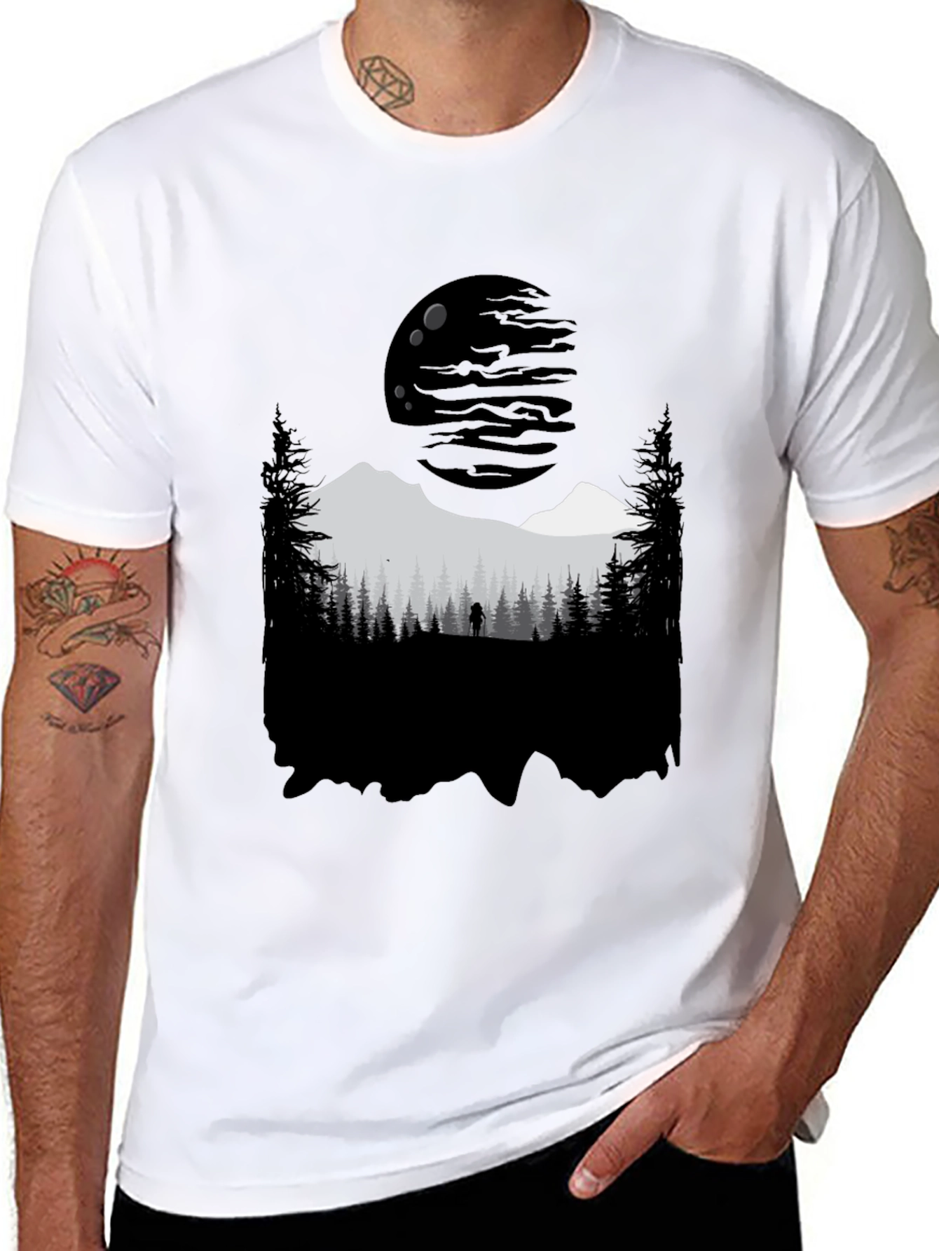 Nature Silhouette Graphic Tee - Black