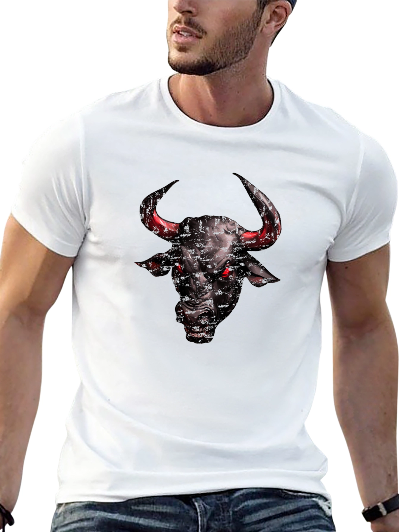 Mens Black Bull Graphic T-Shirt