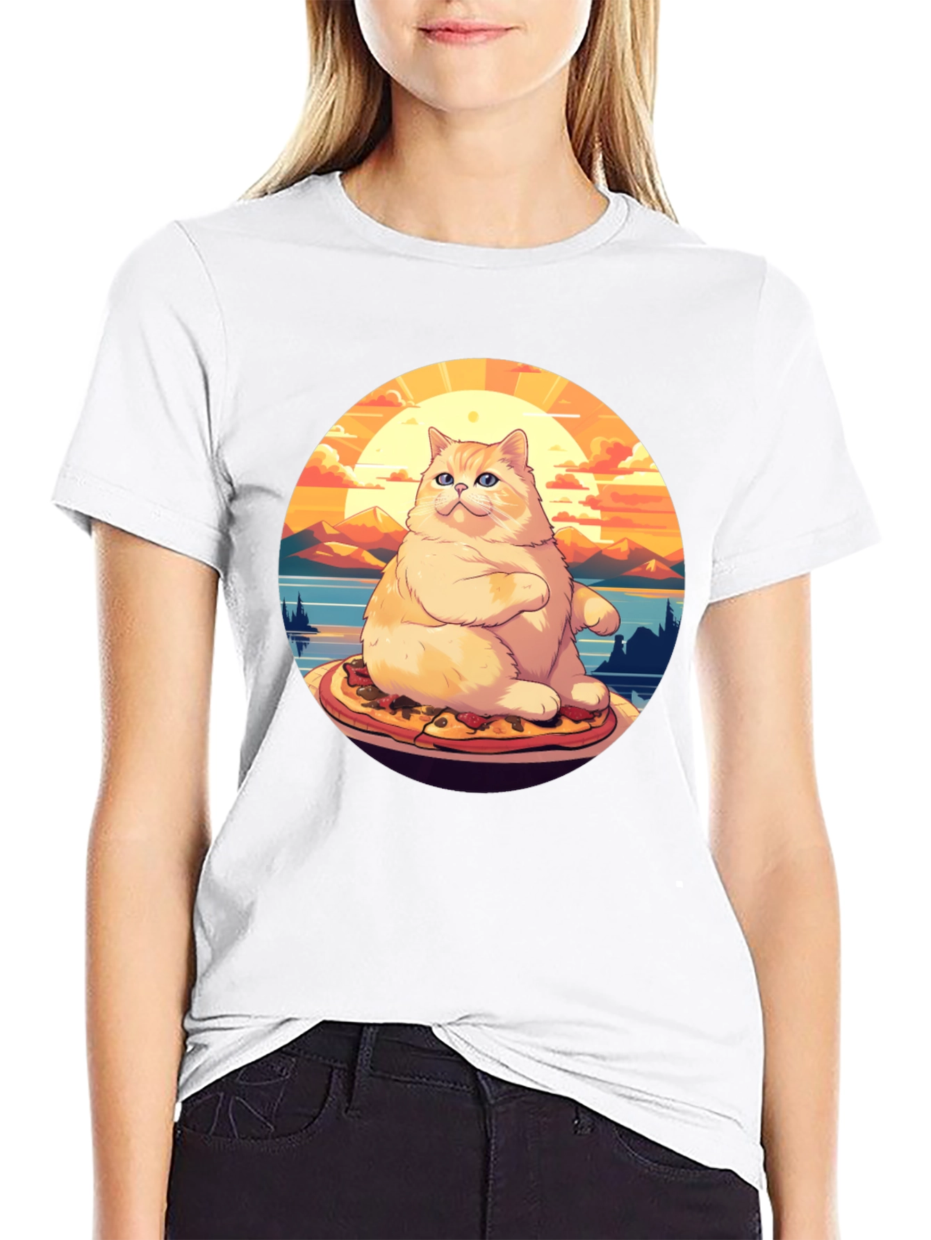 Pizza Cat T-Shirt: Sunset Vibes
