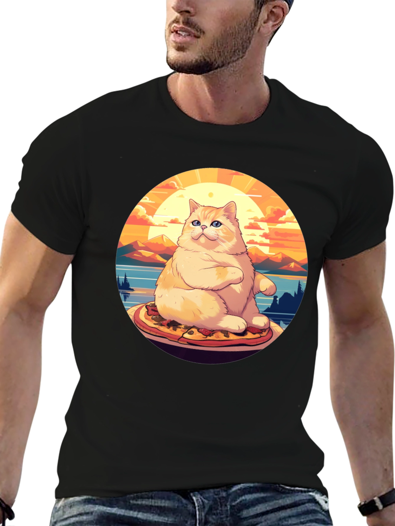 Pizza Cat T-Shirt: Sunset Vibes