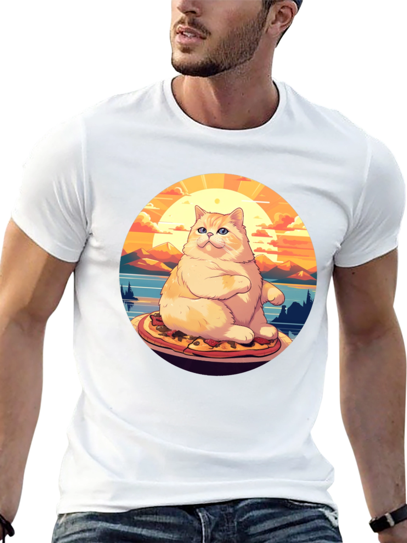 Pizza Cat T-Shirt: Sunset Vibes
