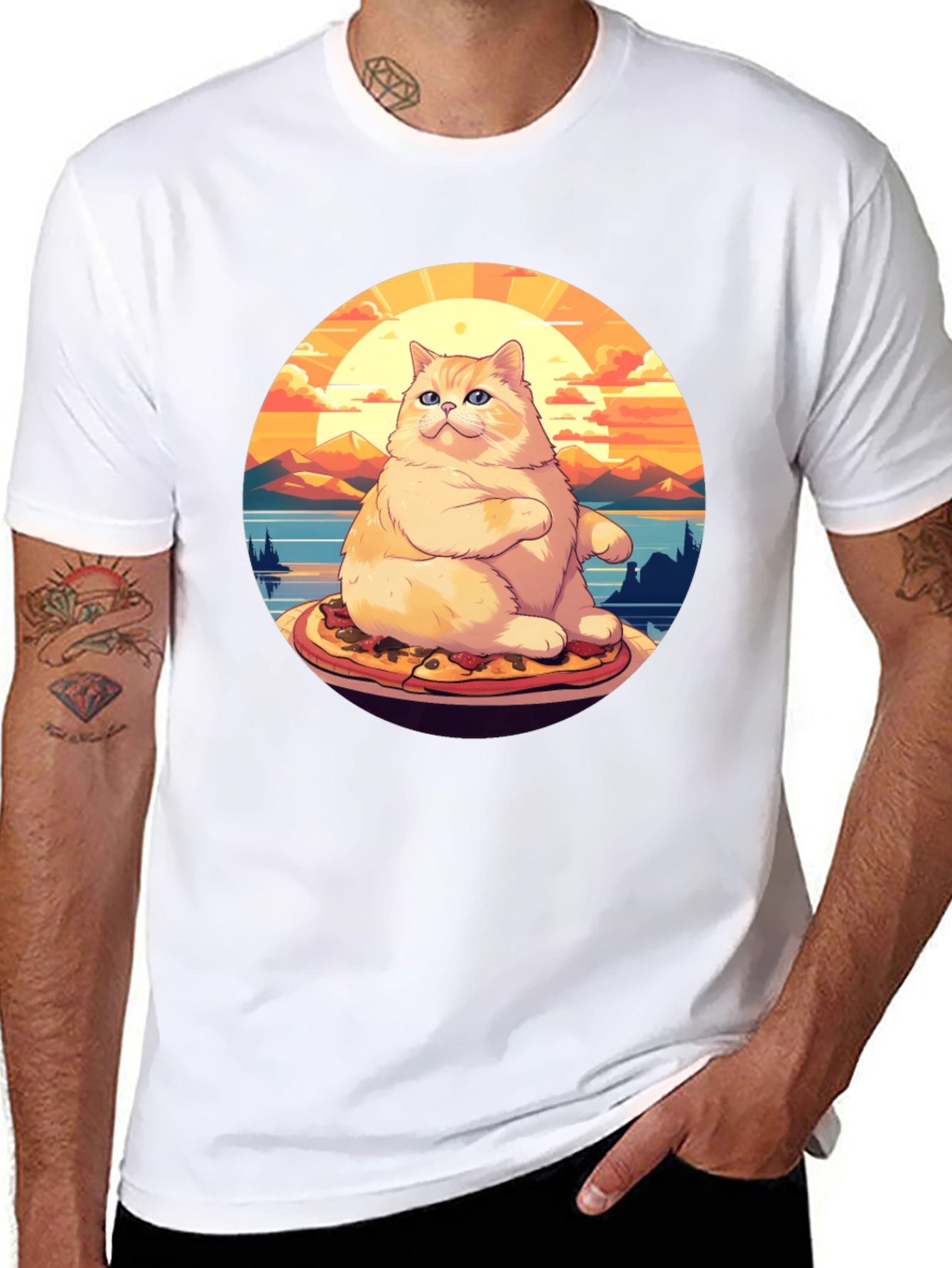 Pizza Cat T-Shirt: Sunset Vibes