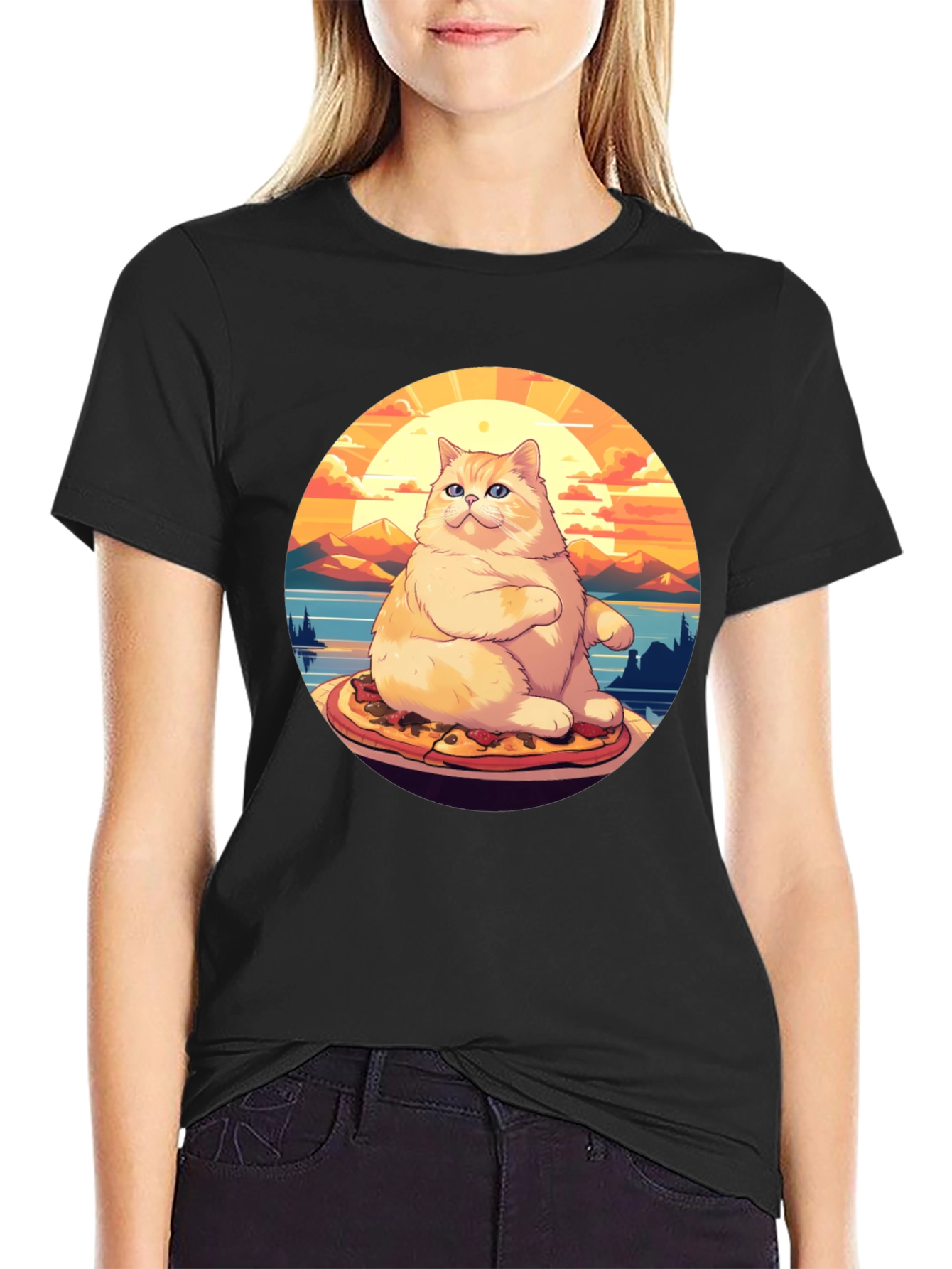 Pizza Cat T-Shirt: Sunset Vibes