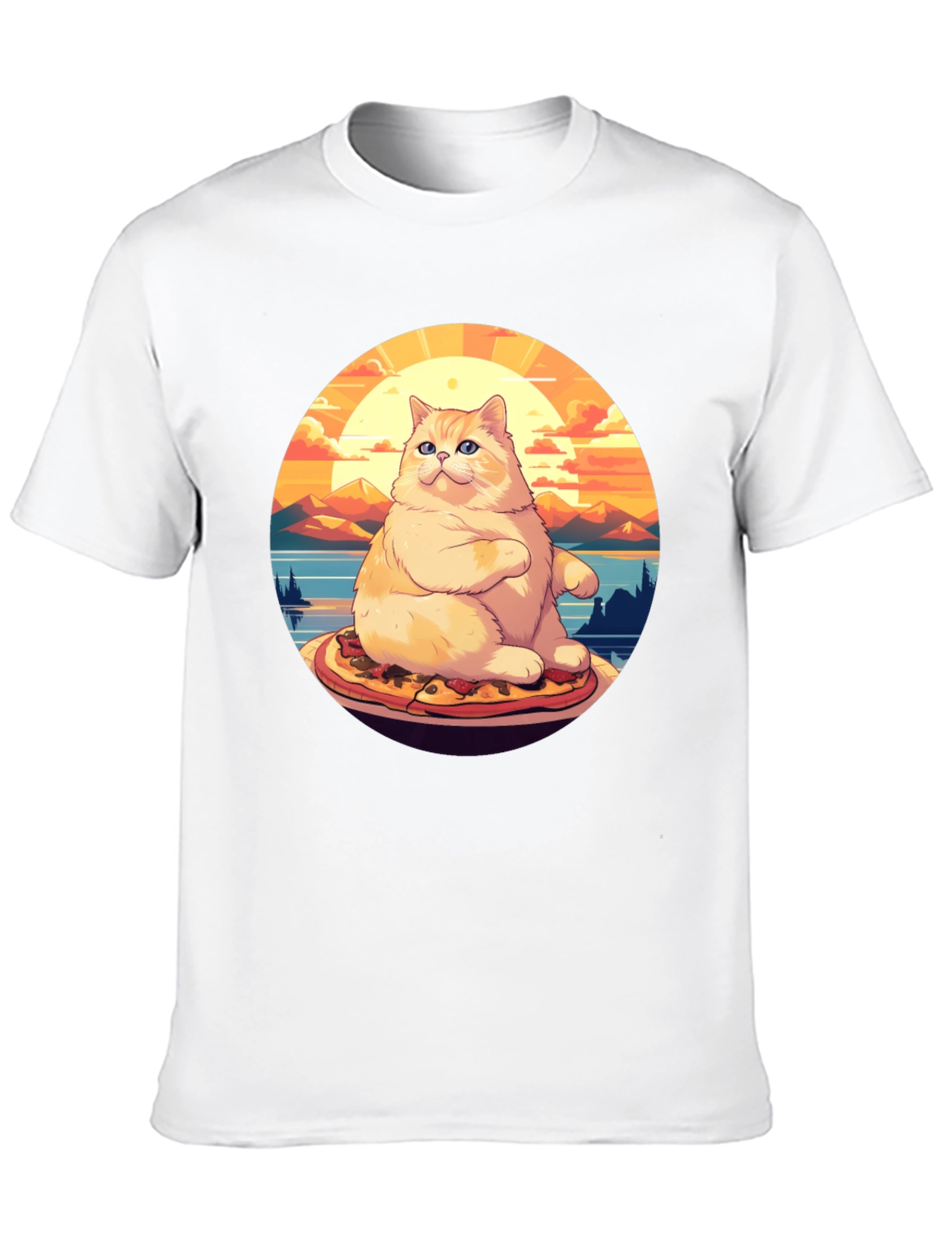 Pizza Cat T-Shirt: Sunset Vibes