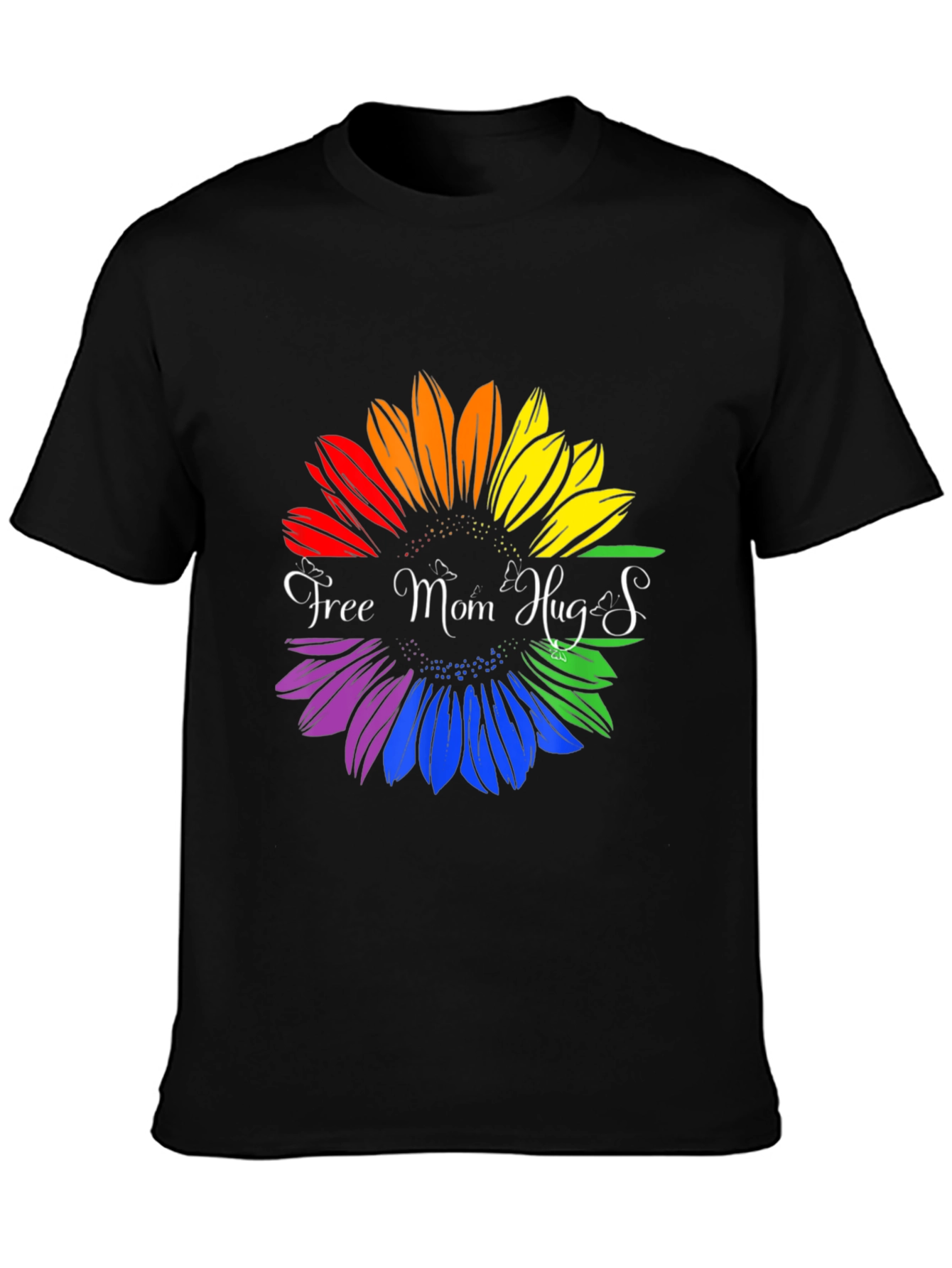 Rainbow Sunflower Free Mom Hugs Graphic T-Shirt