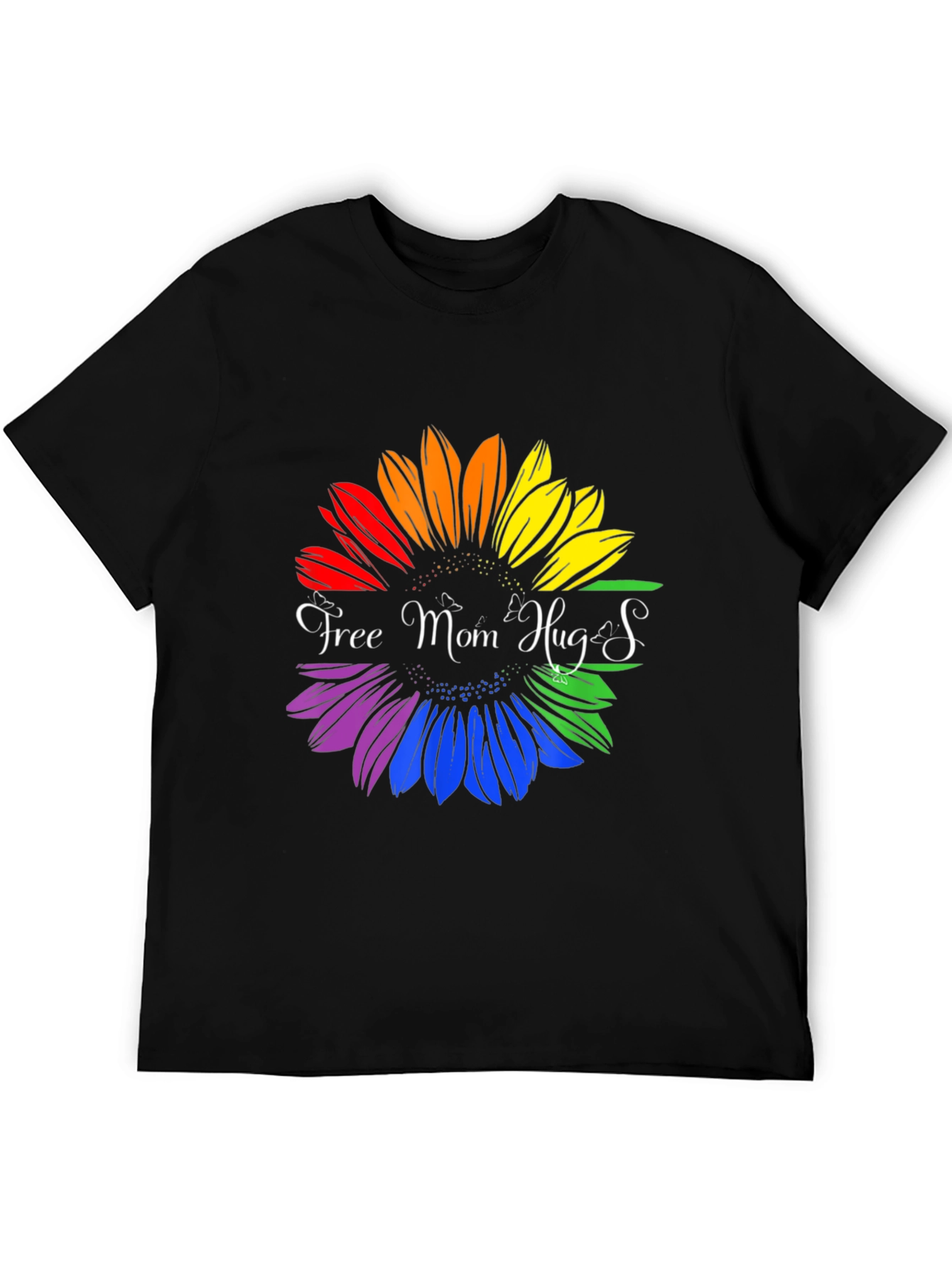 Rainbow Sunflower Free Mom Hugs Graphic T-Shirt