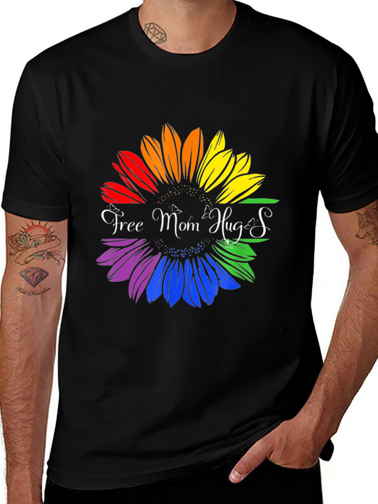 Rainbow Sunflower Free Mom Hugs Graphic T-Shirt
