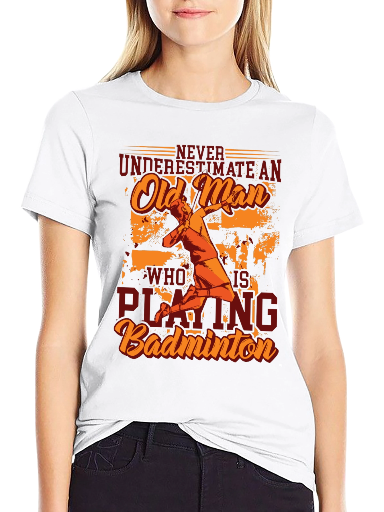 Never Underestimate Old Man Badminton Player T-Shirt