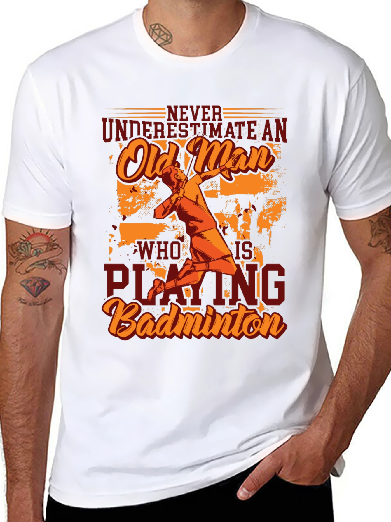 Never Underestimate Old Man Badminton Player T-Shirt