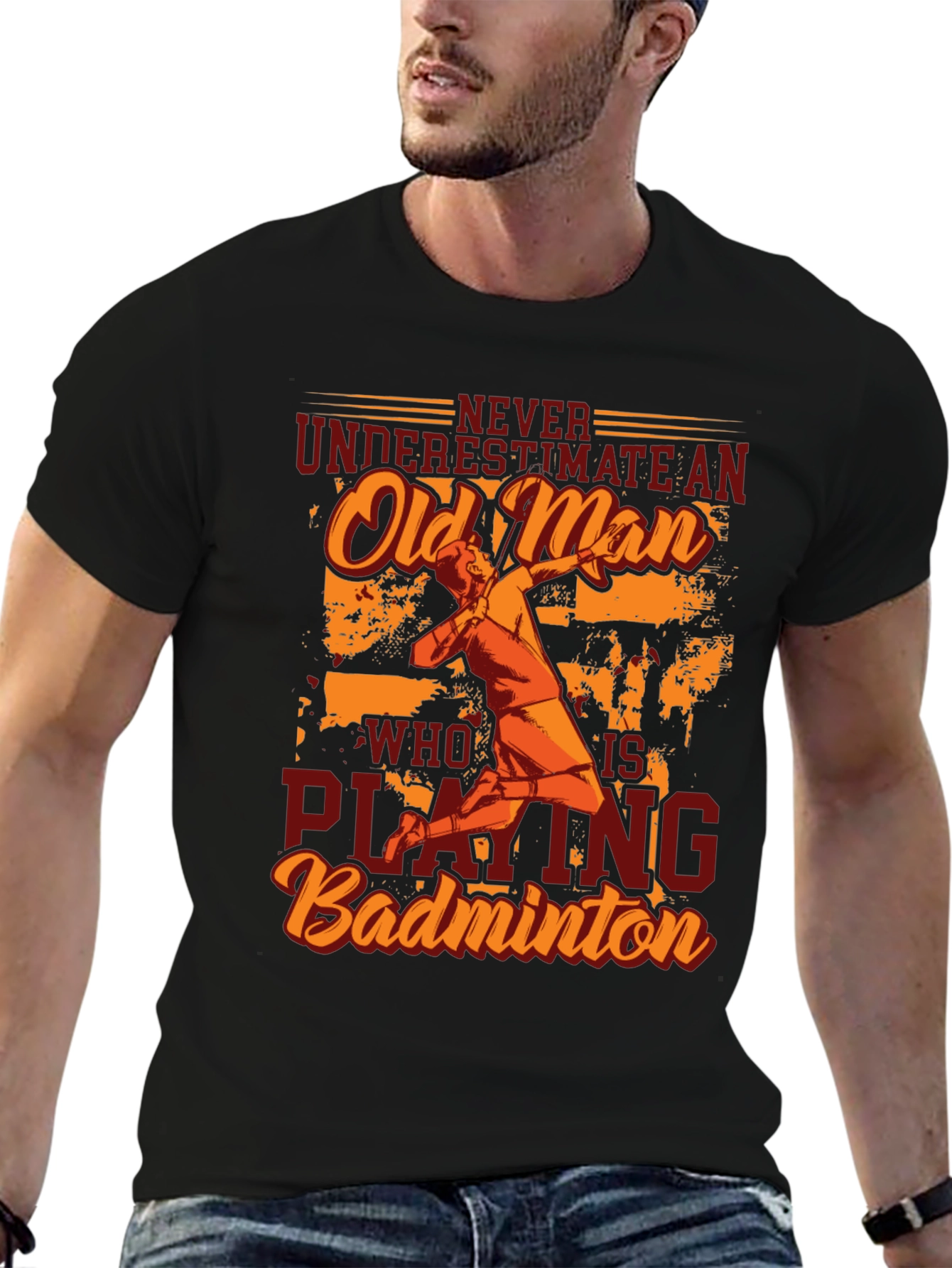 Never Underestimate Old Man Badminton Player T-Shirt