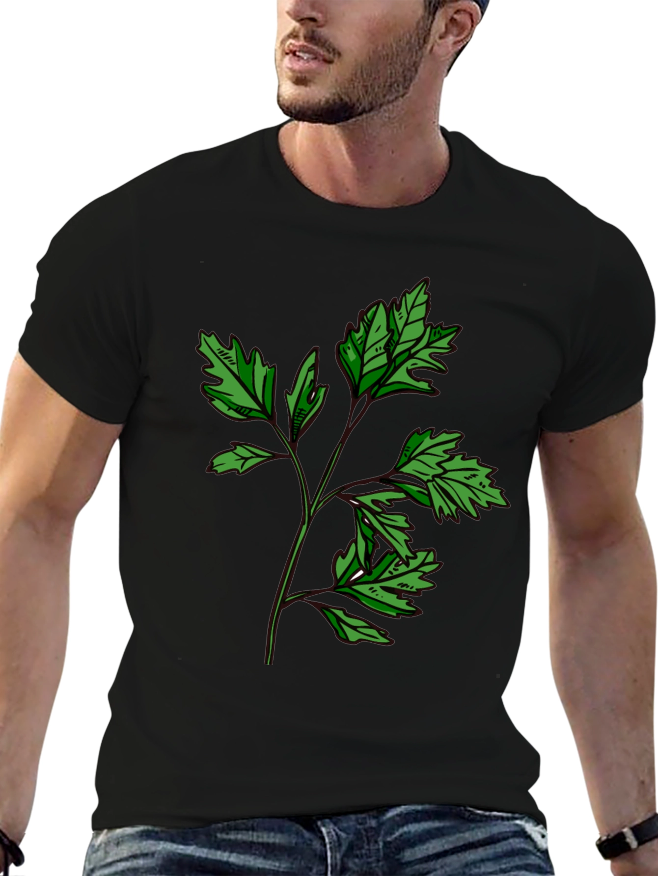 Botanical Print Black T-Shirt - Nature Inspired Style