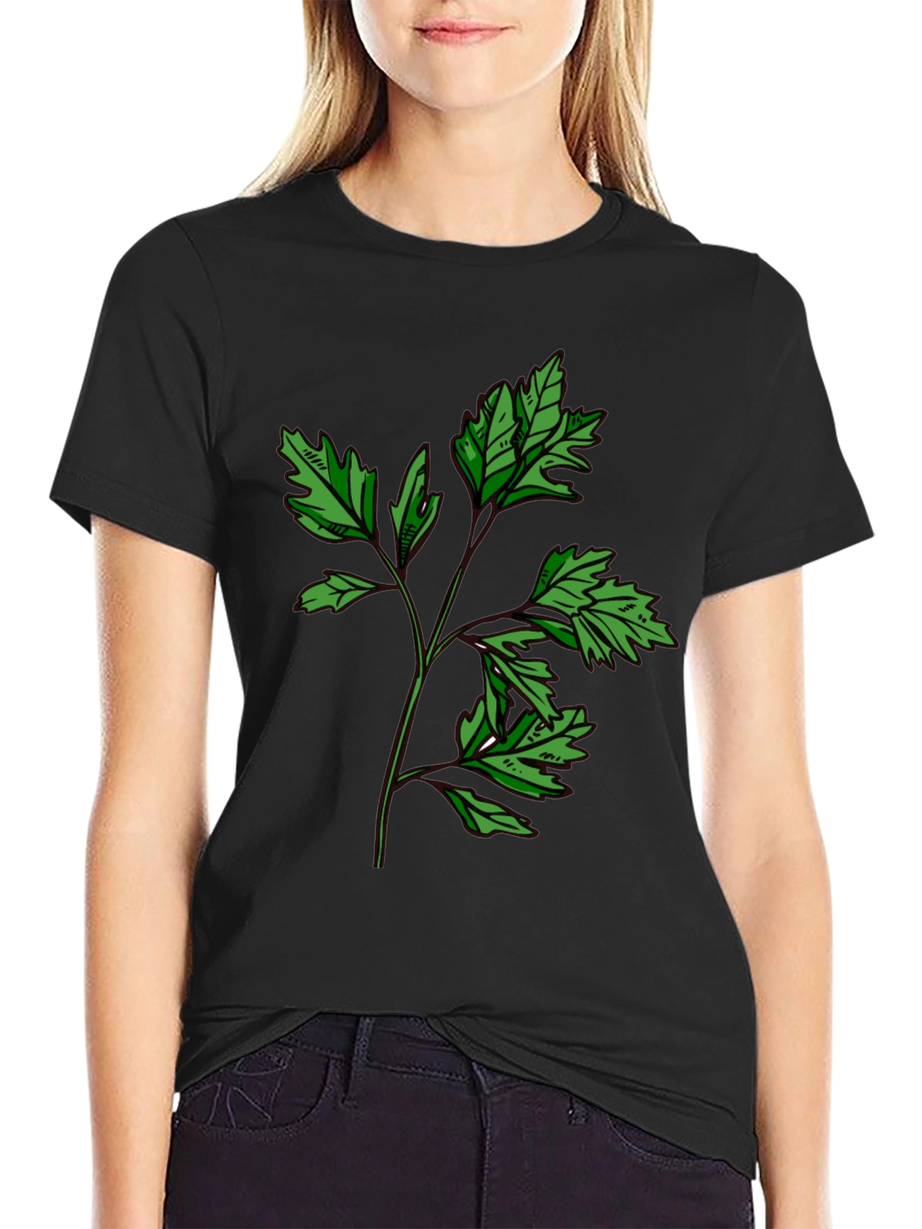 Botanical Print Black T-Shirt - Nature Inspired Style