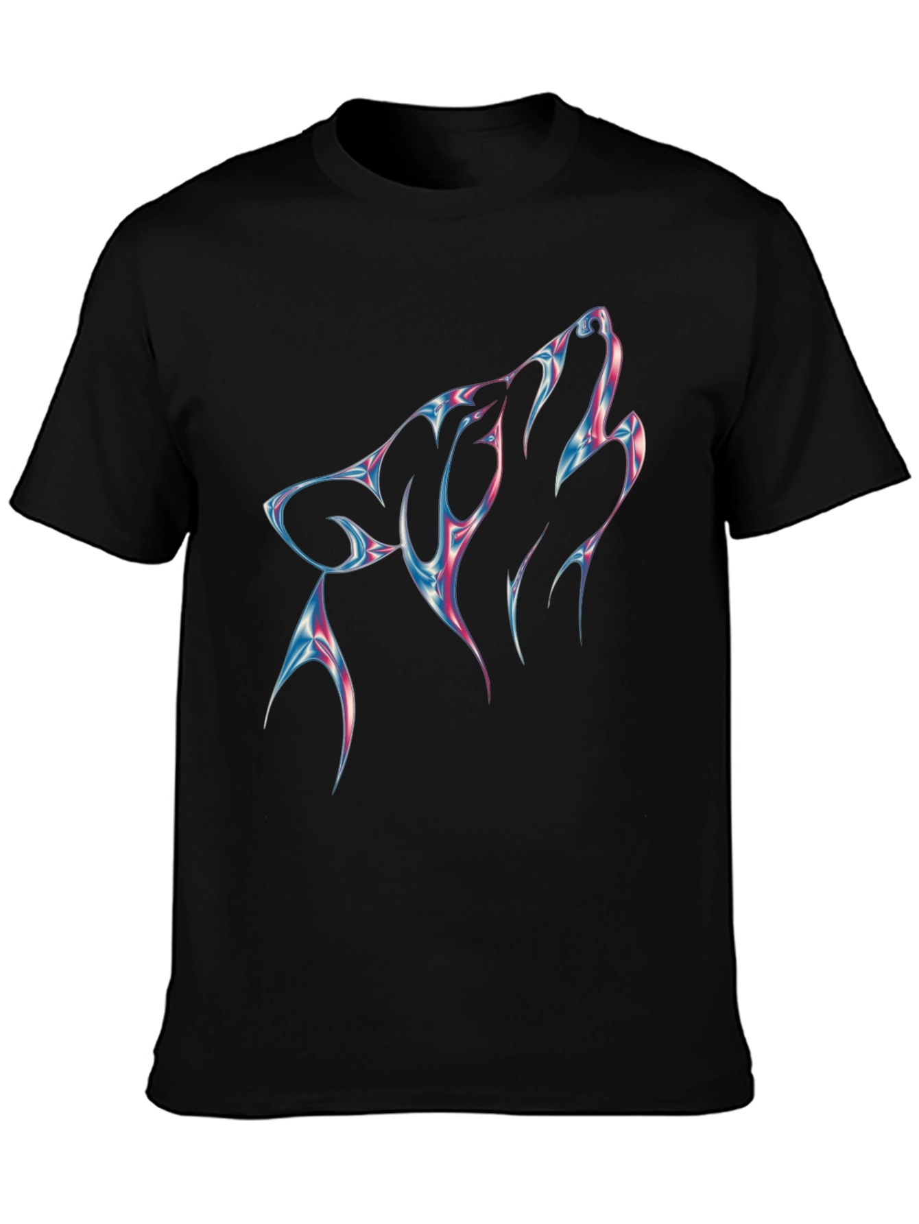 Mens Black T-Shirt with Wolf Head Design