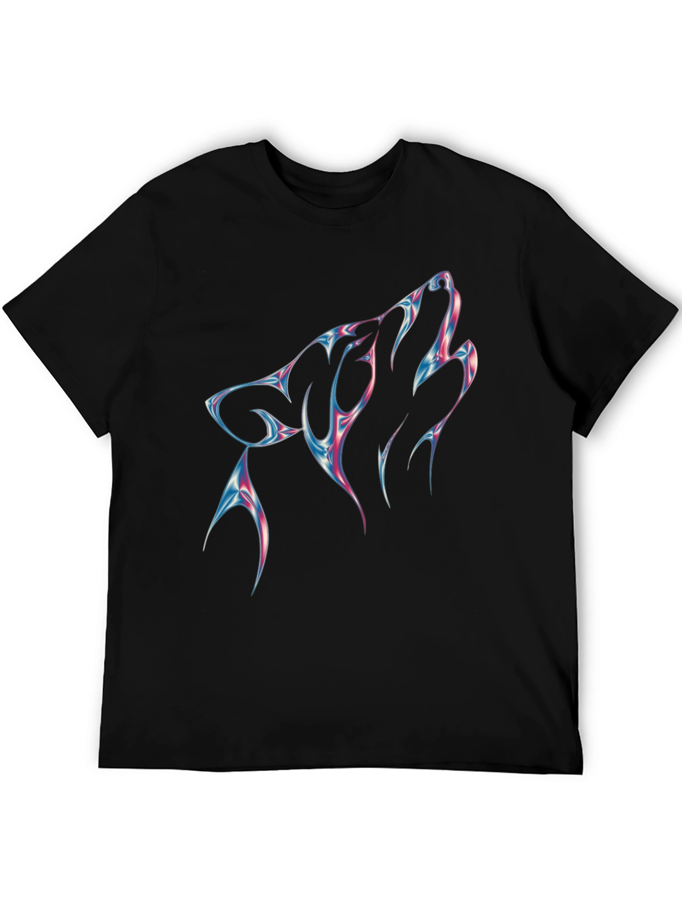 Mens Black T-Shirt with Wolf Head Design