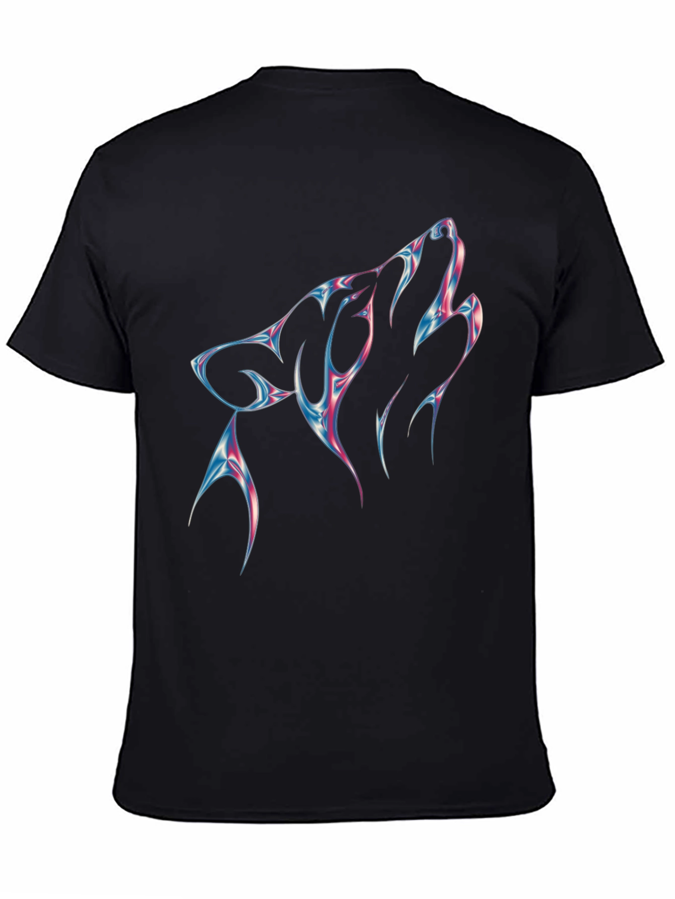 Mens Black T-Shirt with Wolf Head Design