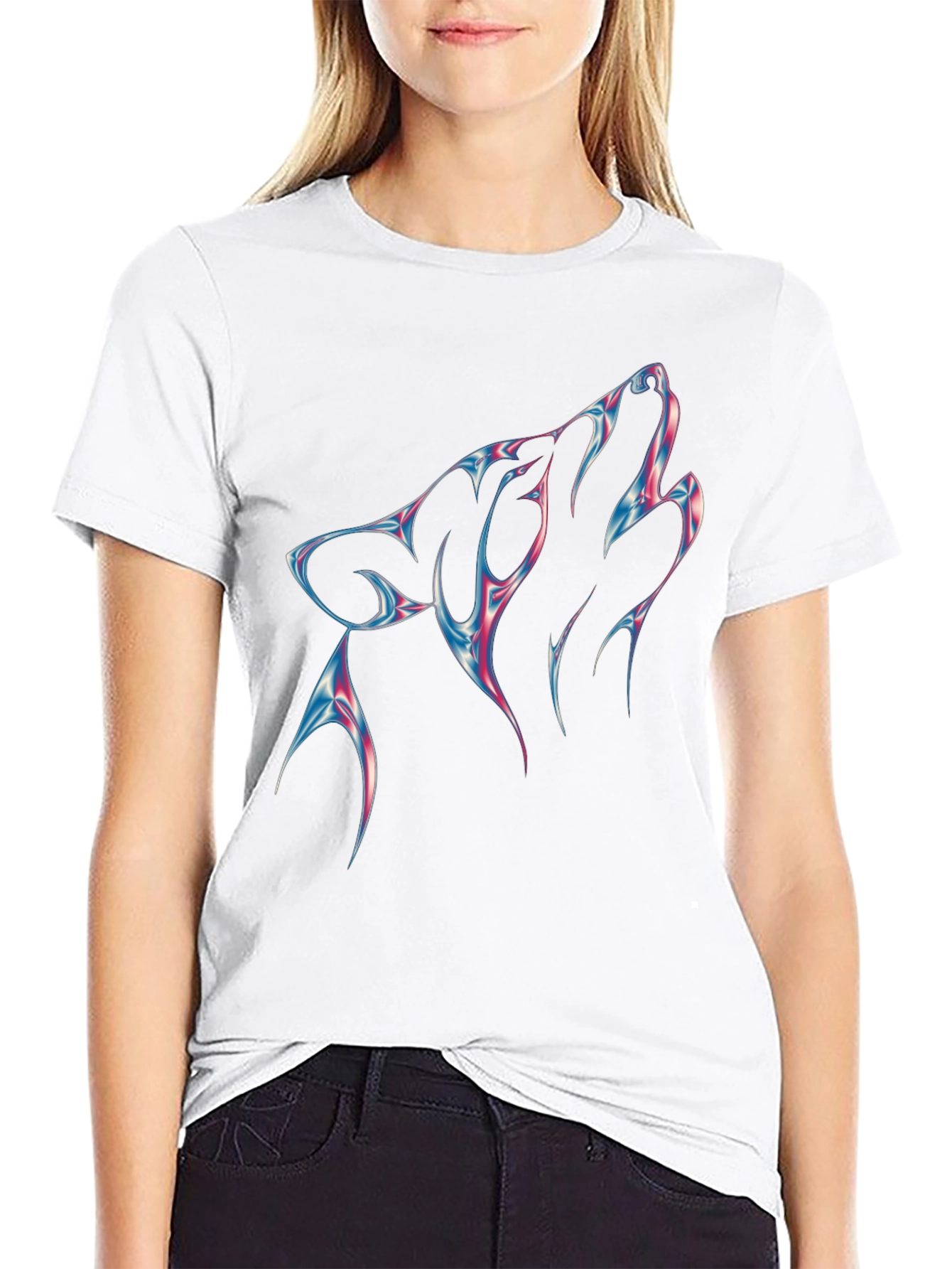 Mens Black T-Shirt with Wolf Head Design