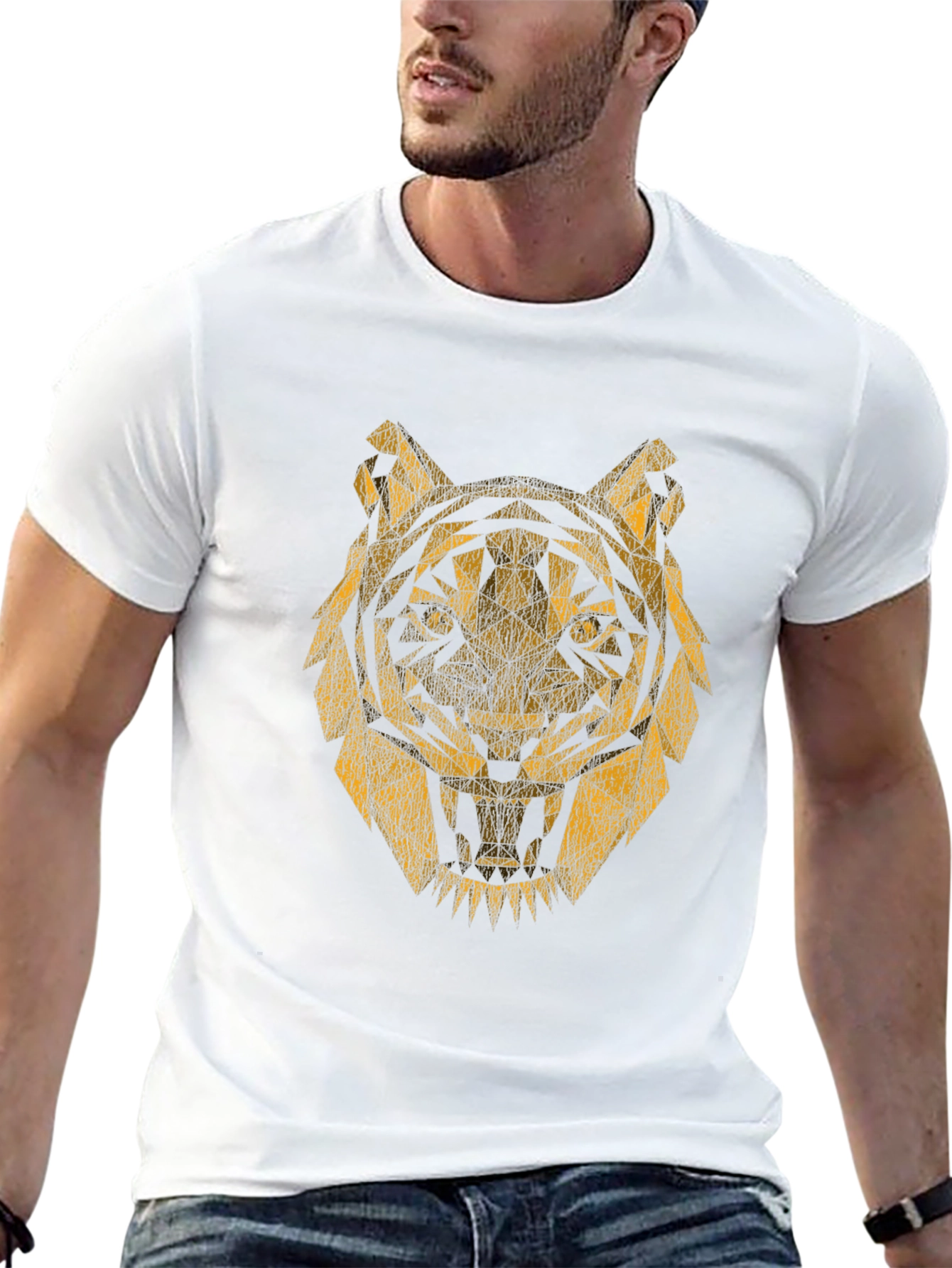 Geometric Tiger Graphic Tee - Black