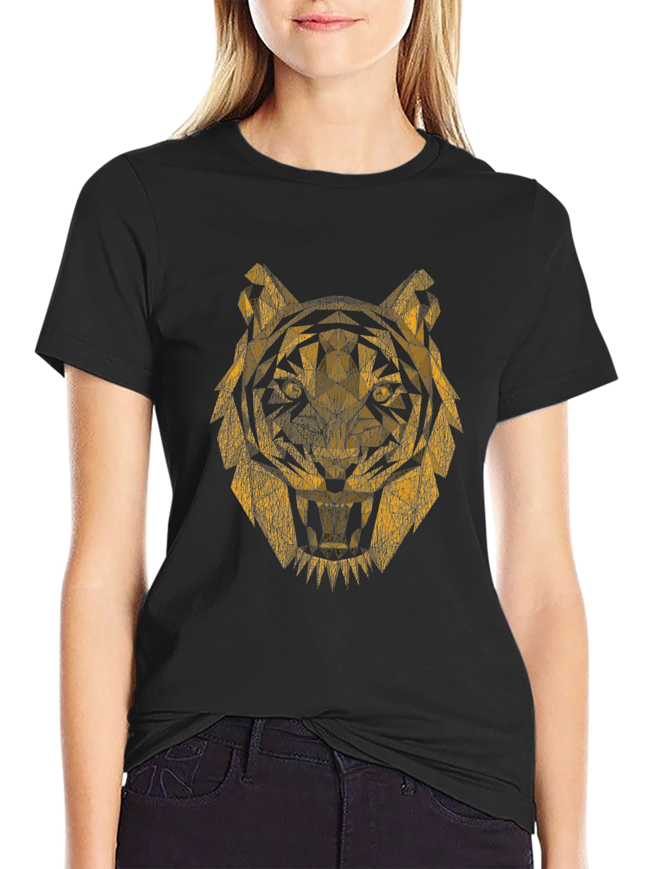 Geometric Tiger Graphic Tee - Black