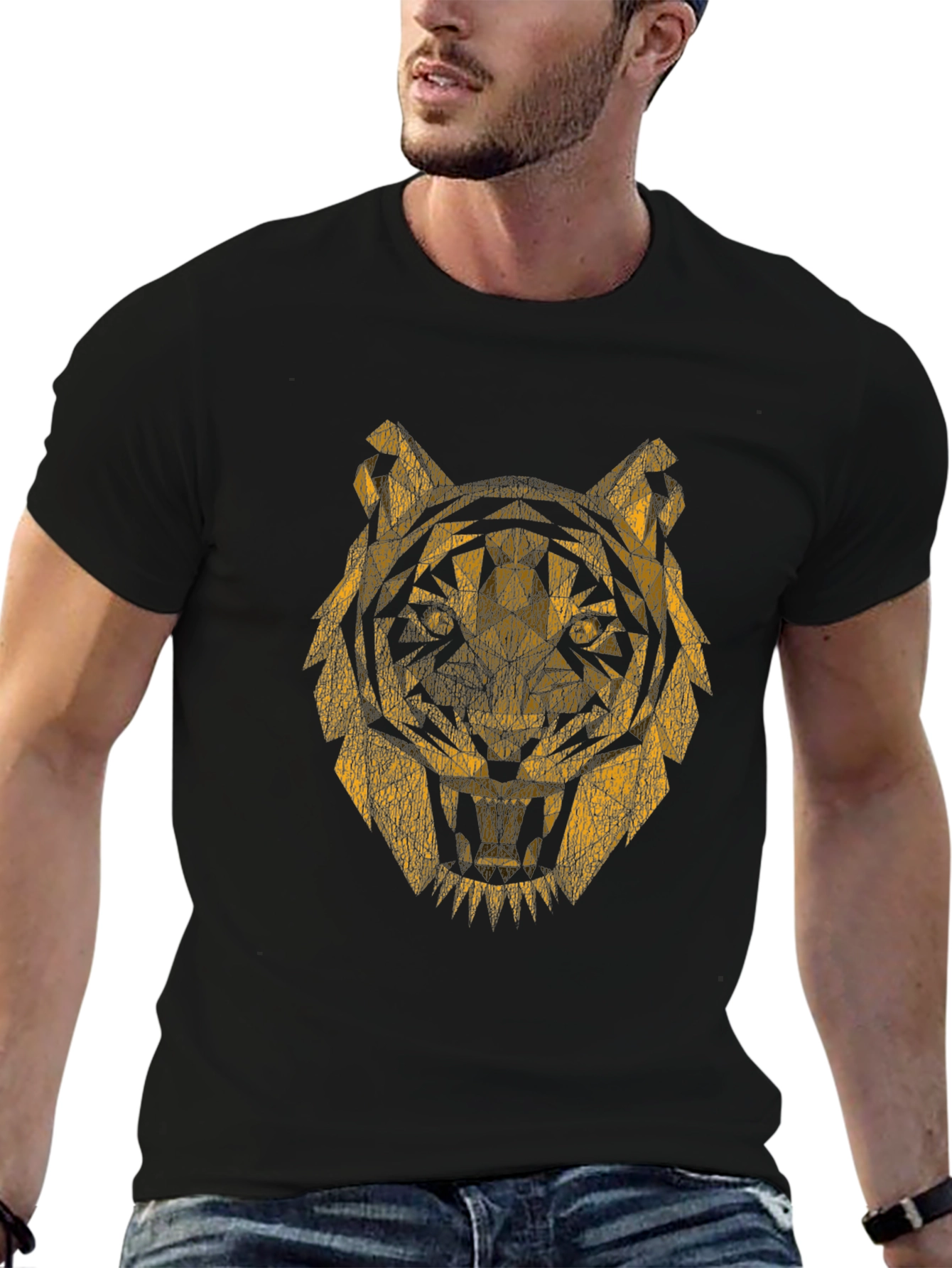 Geometric Tiger Graphic Tee - Black