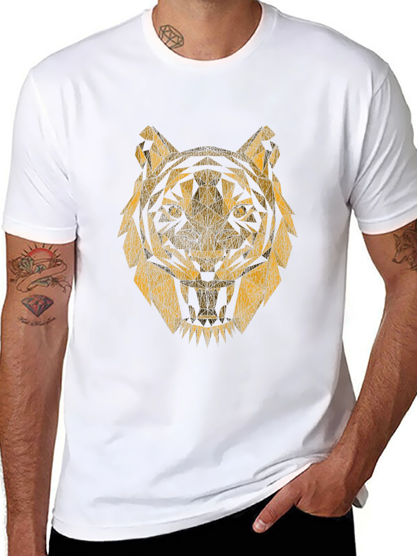 Geometric Tiger Graphic Tee - Black
