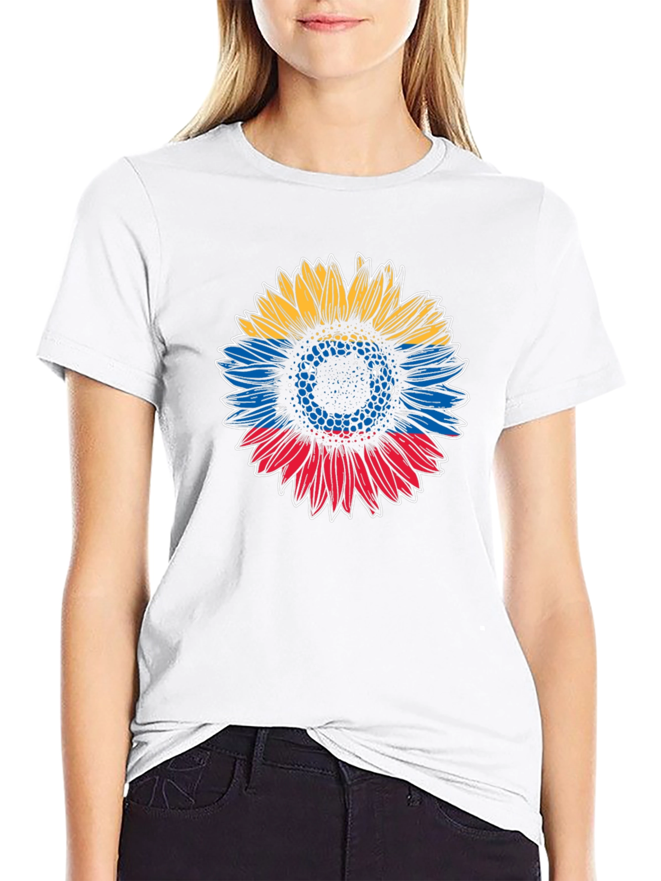 Colombian Flag Sunflower Graphic T-Shirt