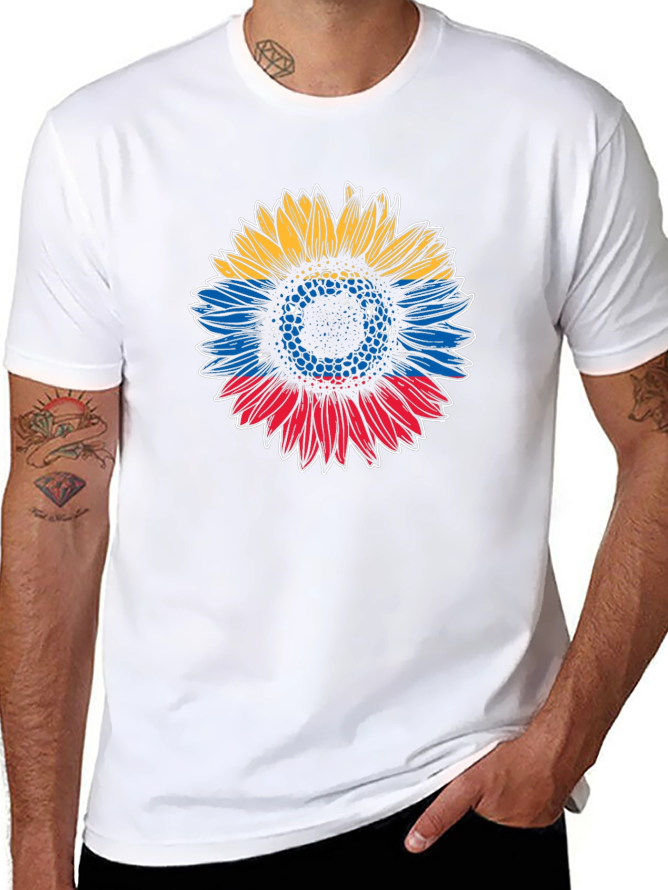 Colombian Flag Sunflower Graphic T-Shirt