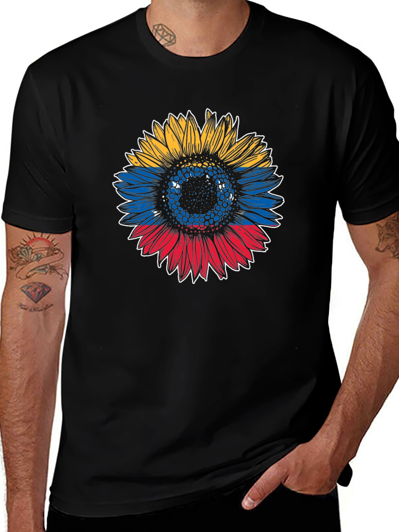 Colombian Flag Sunflower Graphic T-Shirt