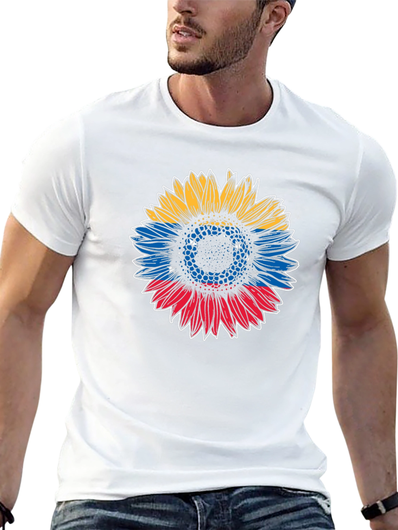 Colombian Flag Sunflower Graphic T-Shirt