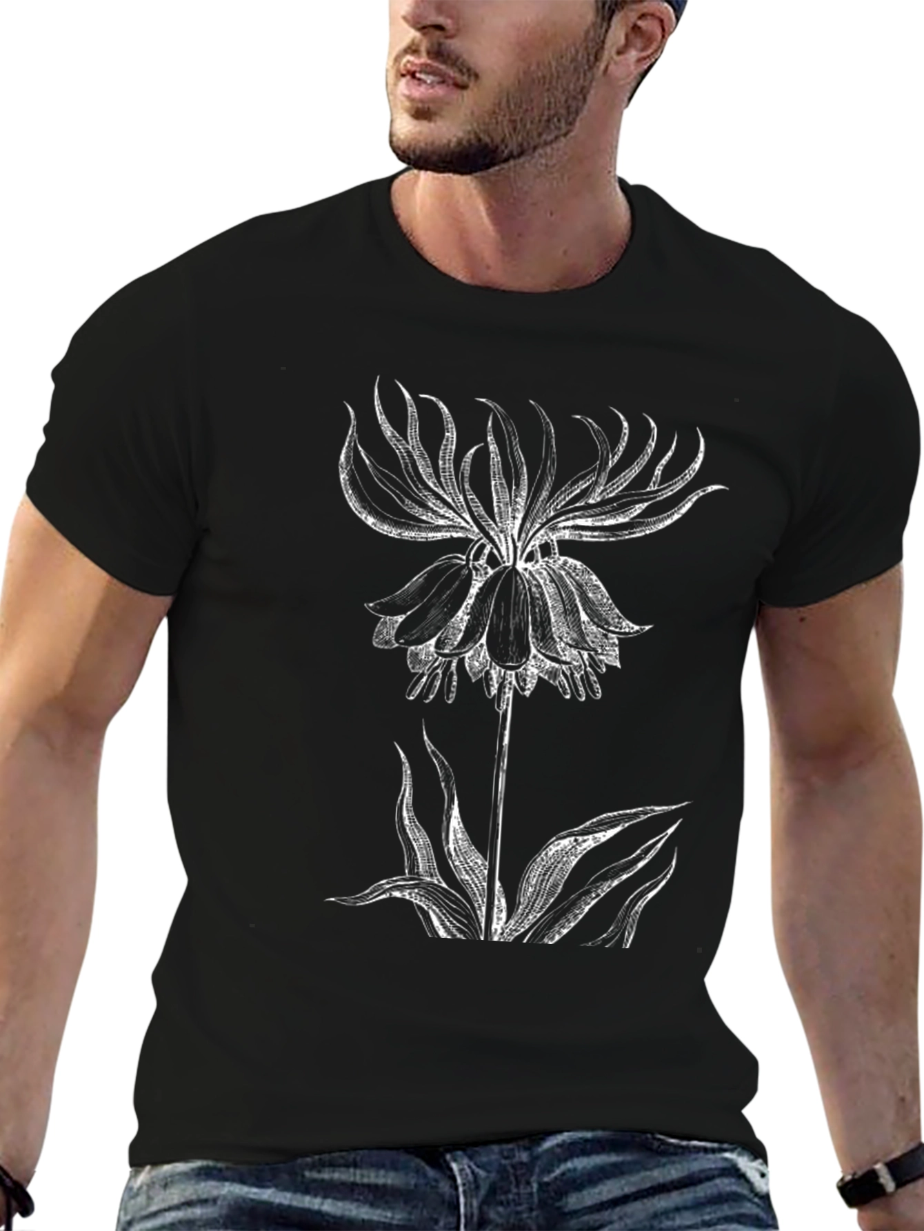Botanical Print Tee - Black Casual Shirt