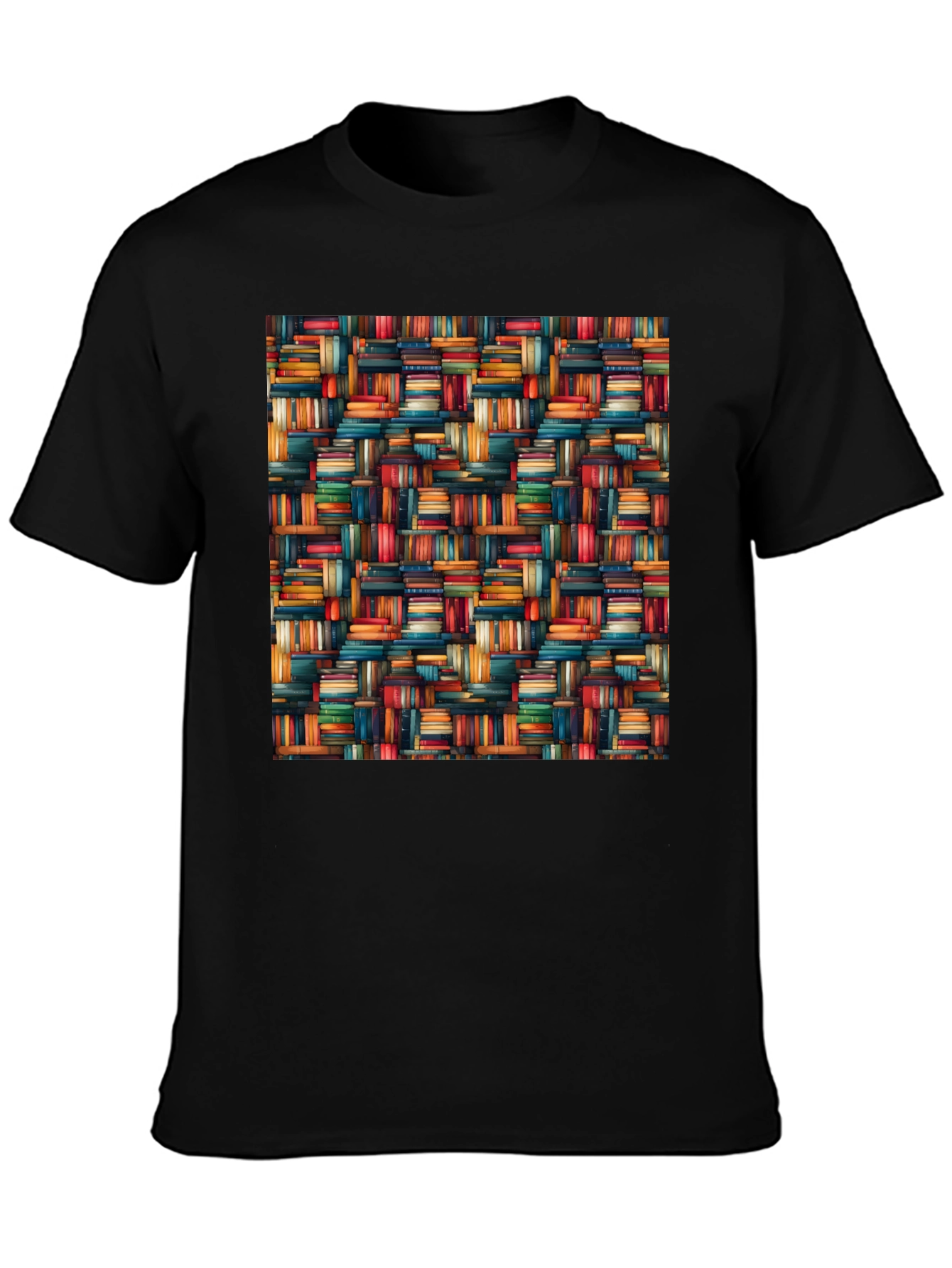 Book Stack Pattern Mens Black T-Shirt