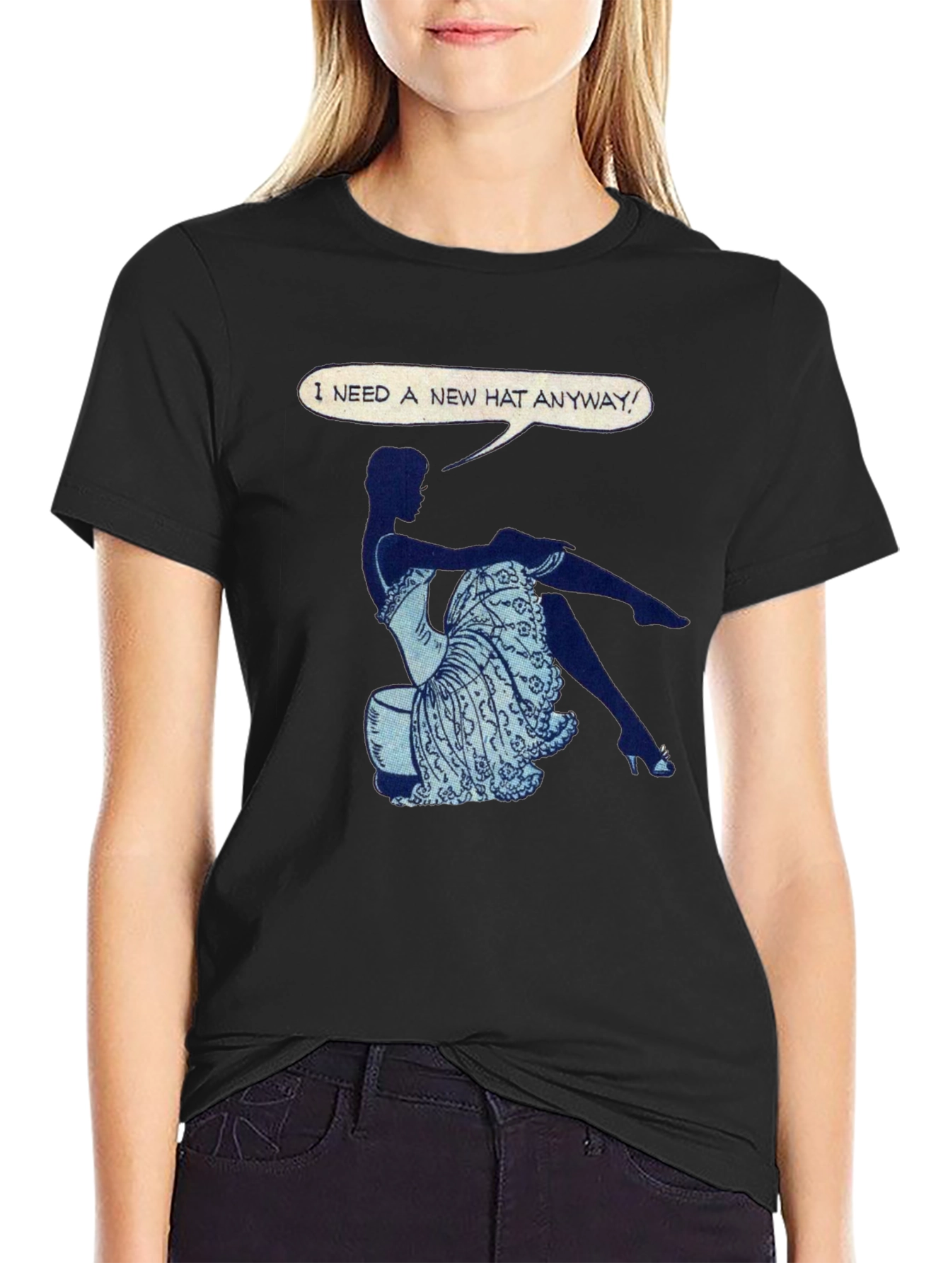 Humorous Woman Graphic Print Crewneck T-Shirt