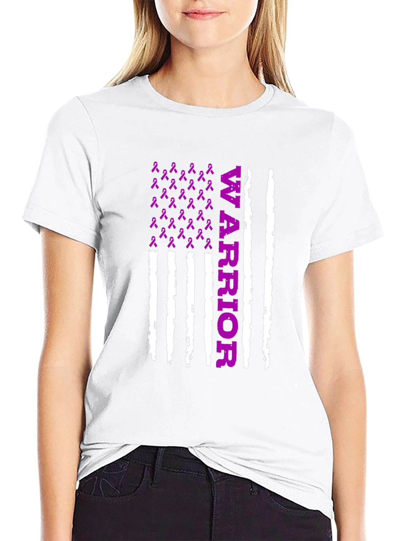 Warrior Purple Ribbon Flag T-Shirt