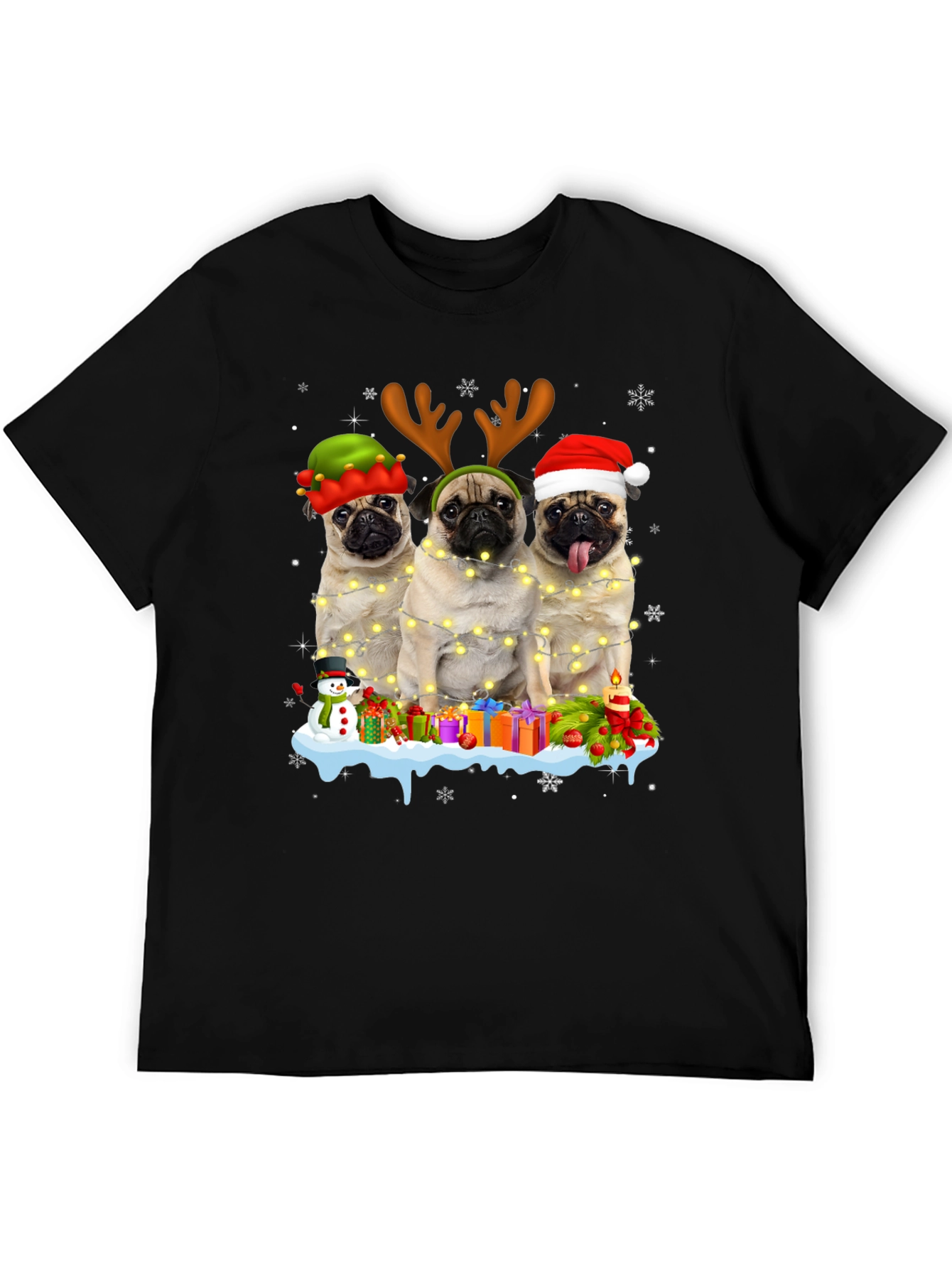 Festive Pugs Christmas Graphic T-Shirt