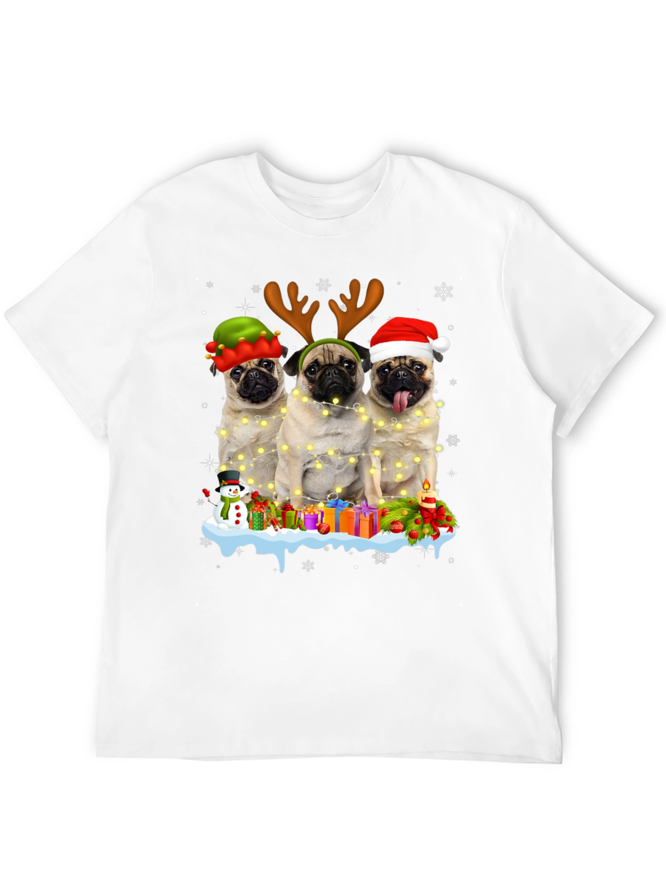 Festive Pugs Christmas Graphic T-Shirt