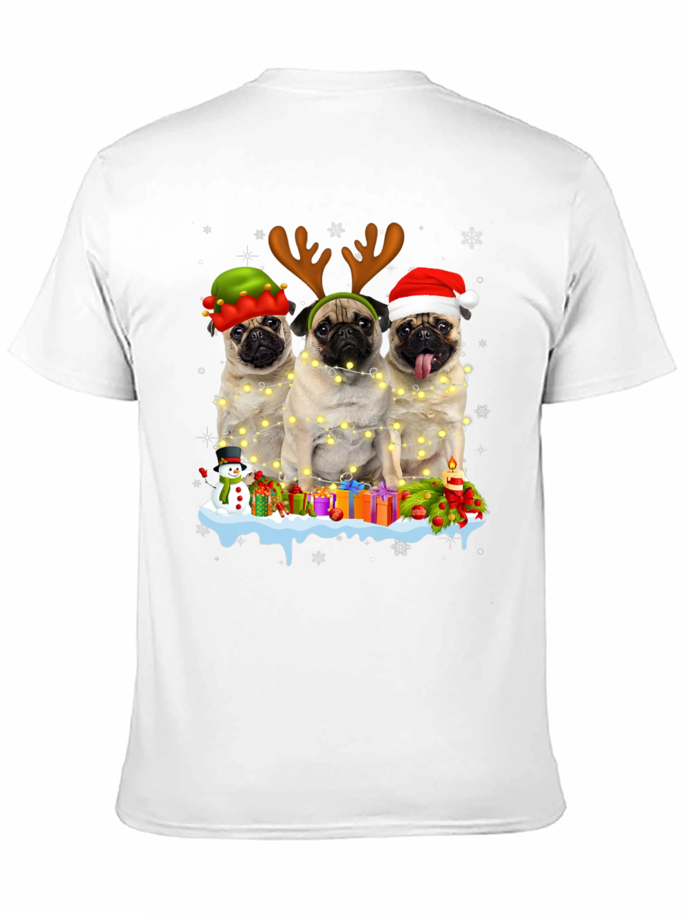 Festive Pugs Christmas Graphic T-Shirt