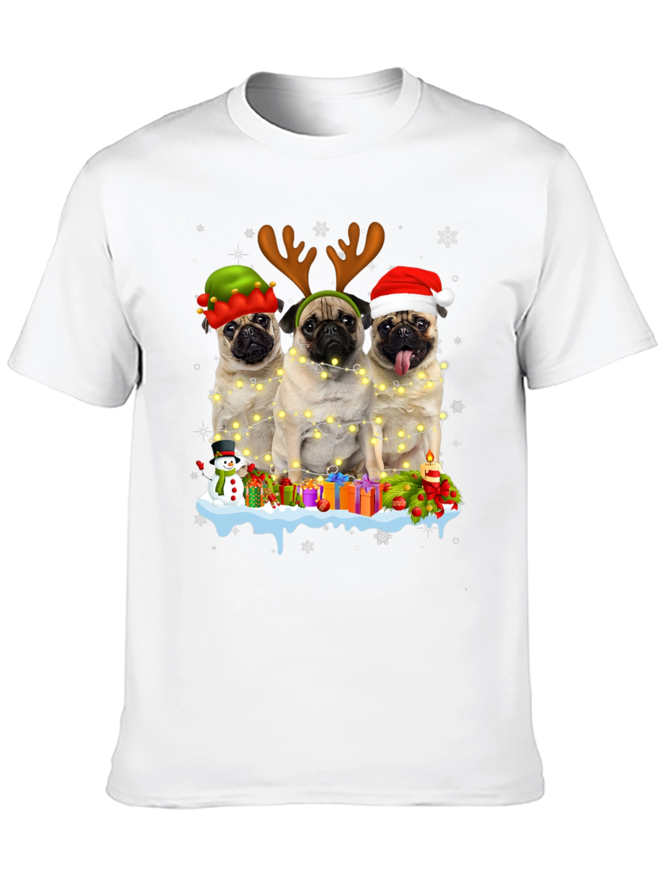 Festive Pugs Christmas Graphic T-Shirt