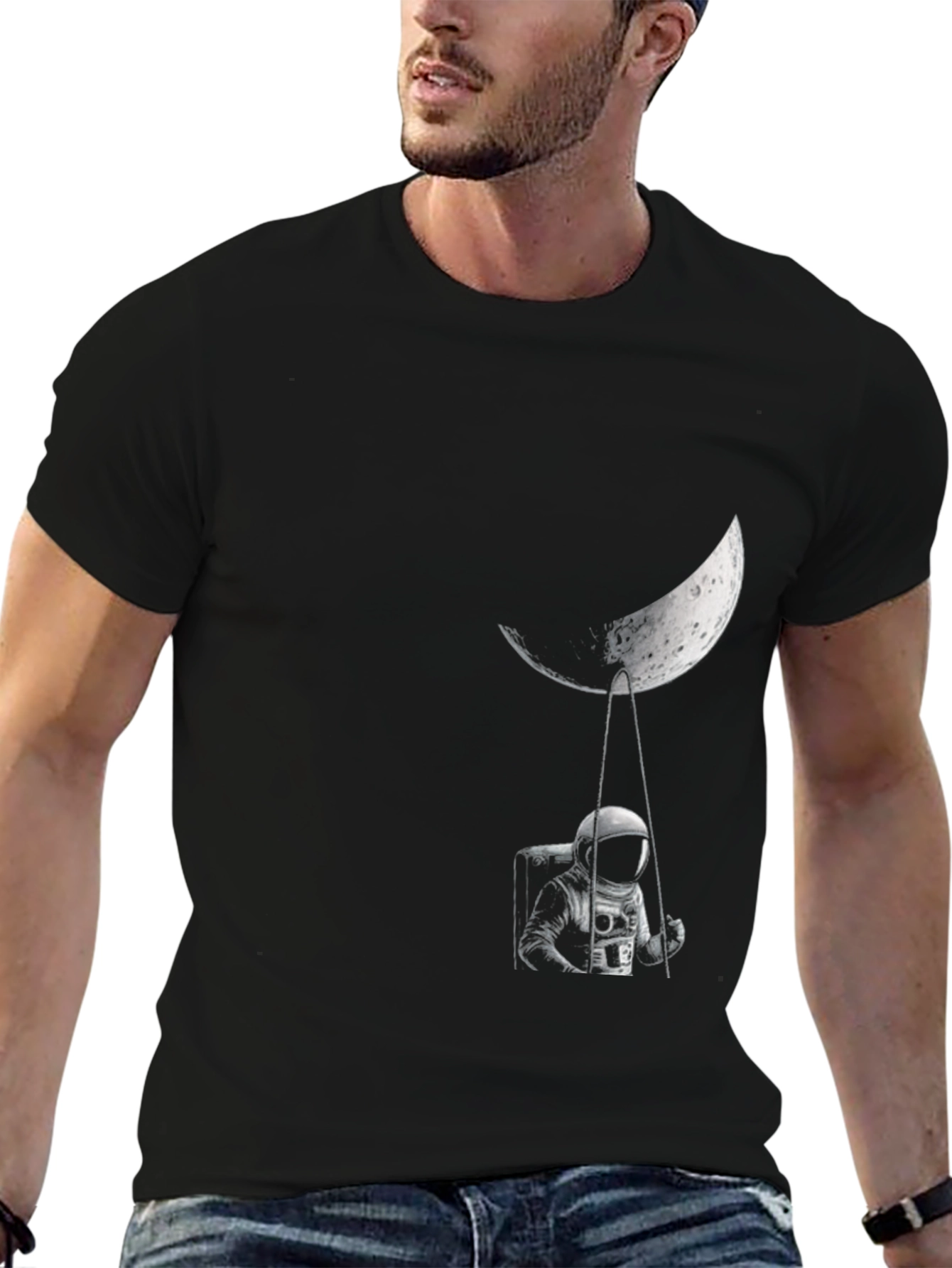Astronaut Moon Swing Graphic Tee - Unisex Black T-Shirt