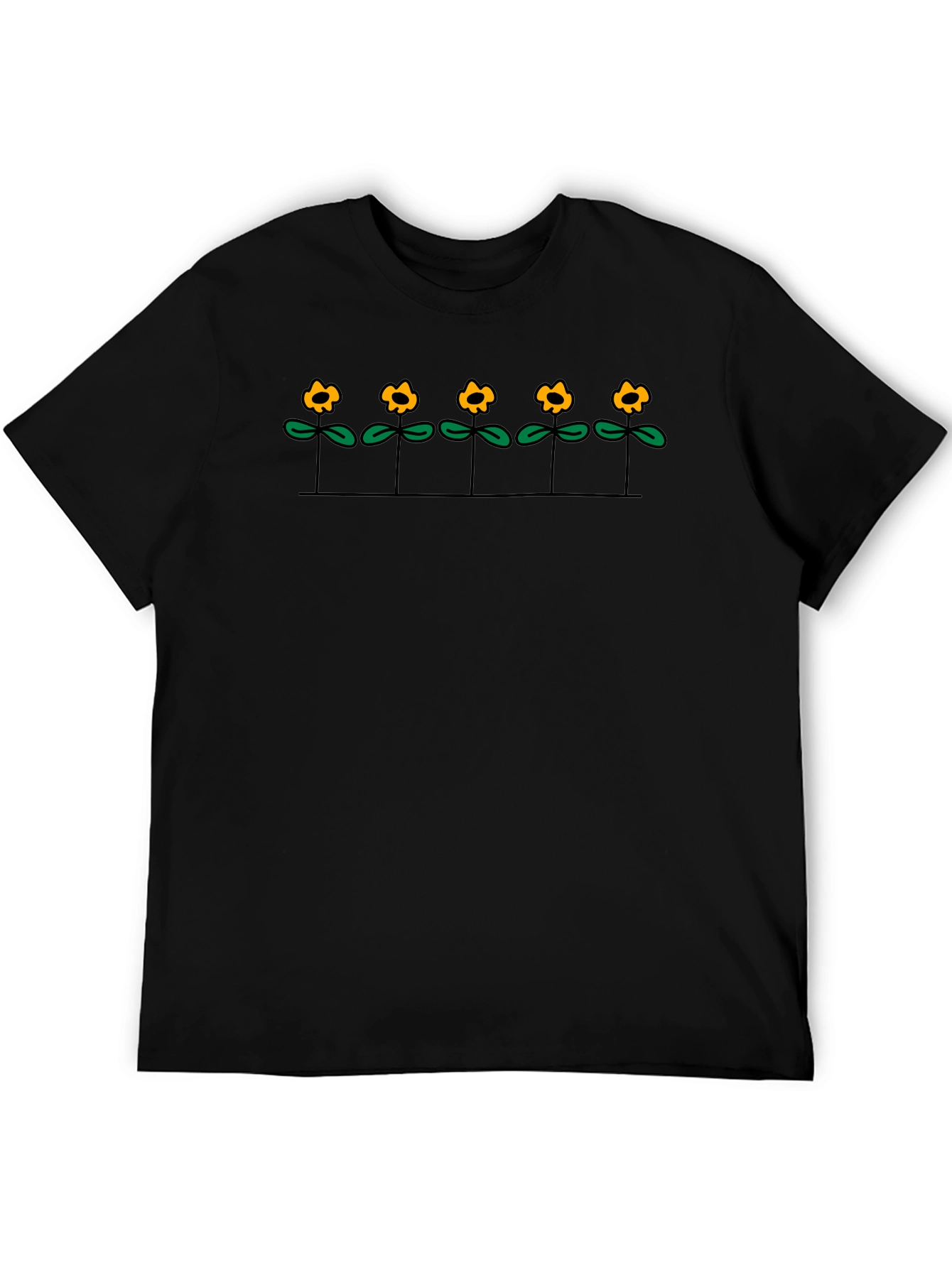 Black T-Shirt with Floral Graphic