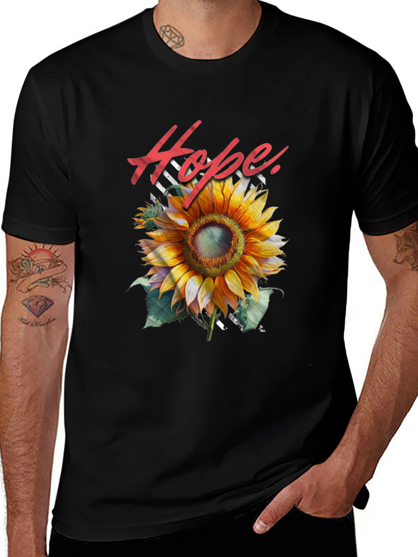 Hope Sunflower Graphic Tee - Black Cotton Blend