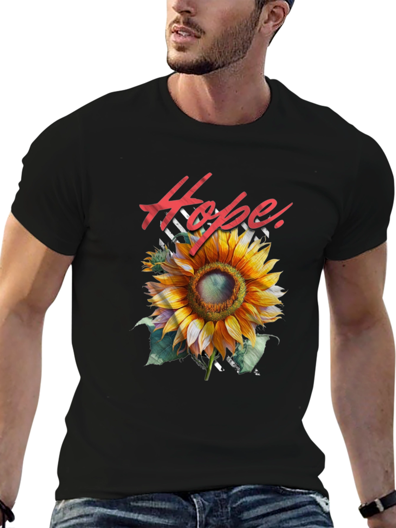Hope Sunflower Graphic Tee - Black Cotton Blend