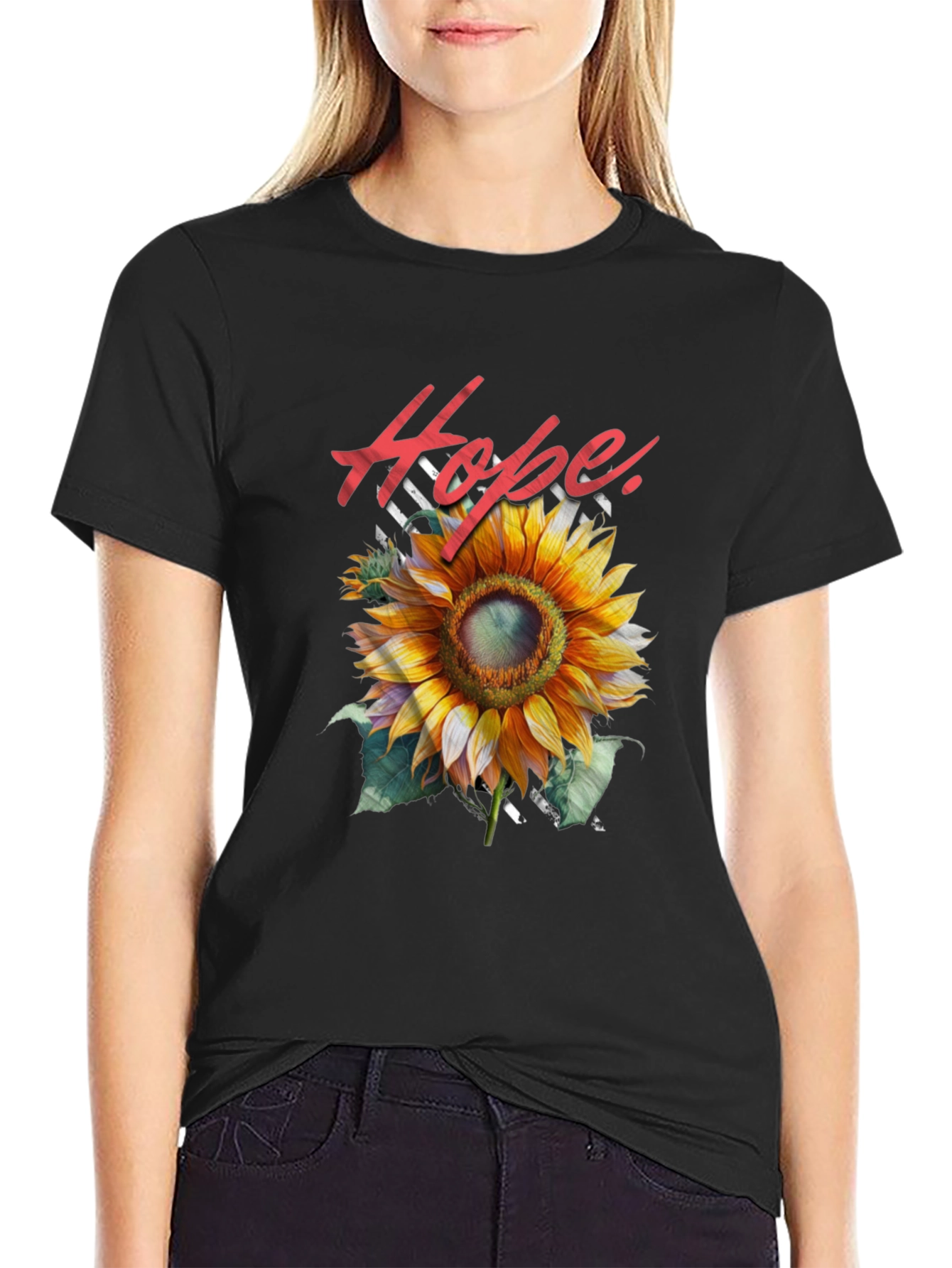Hope Sunflower Graphic Tee - Black Cotton Blend