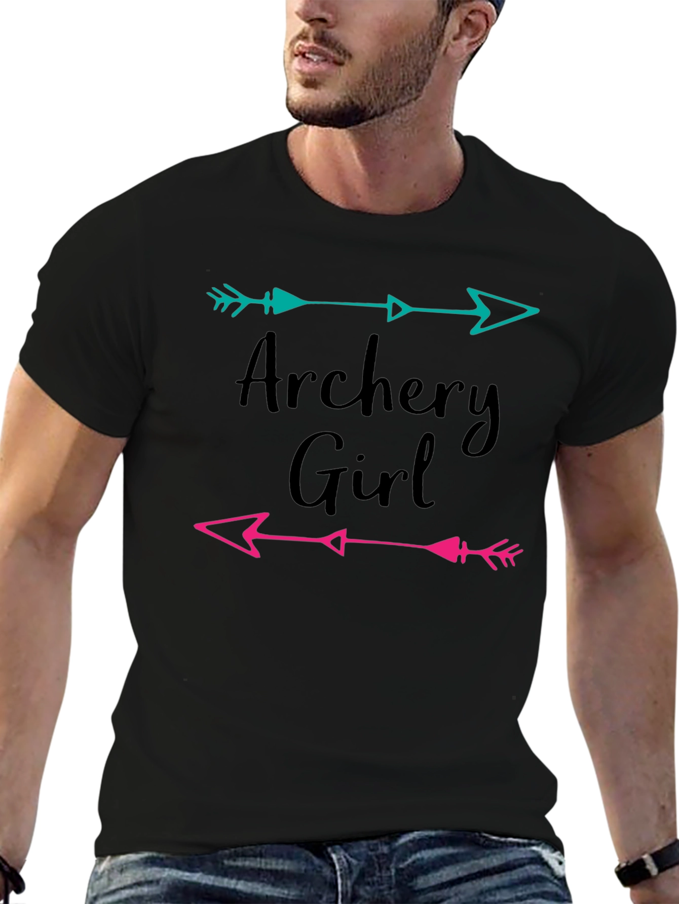 Archery Girl Arrow Graphic Tee - Black Cotton T-Shirt