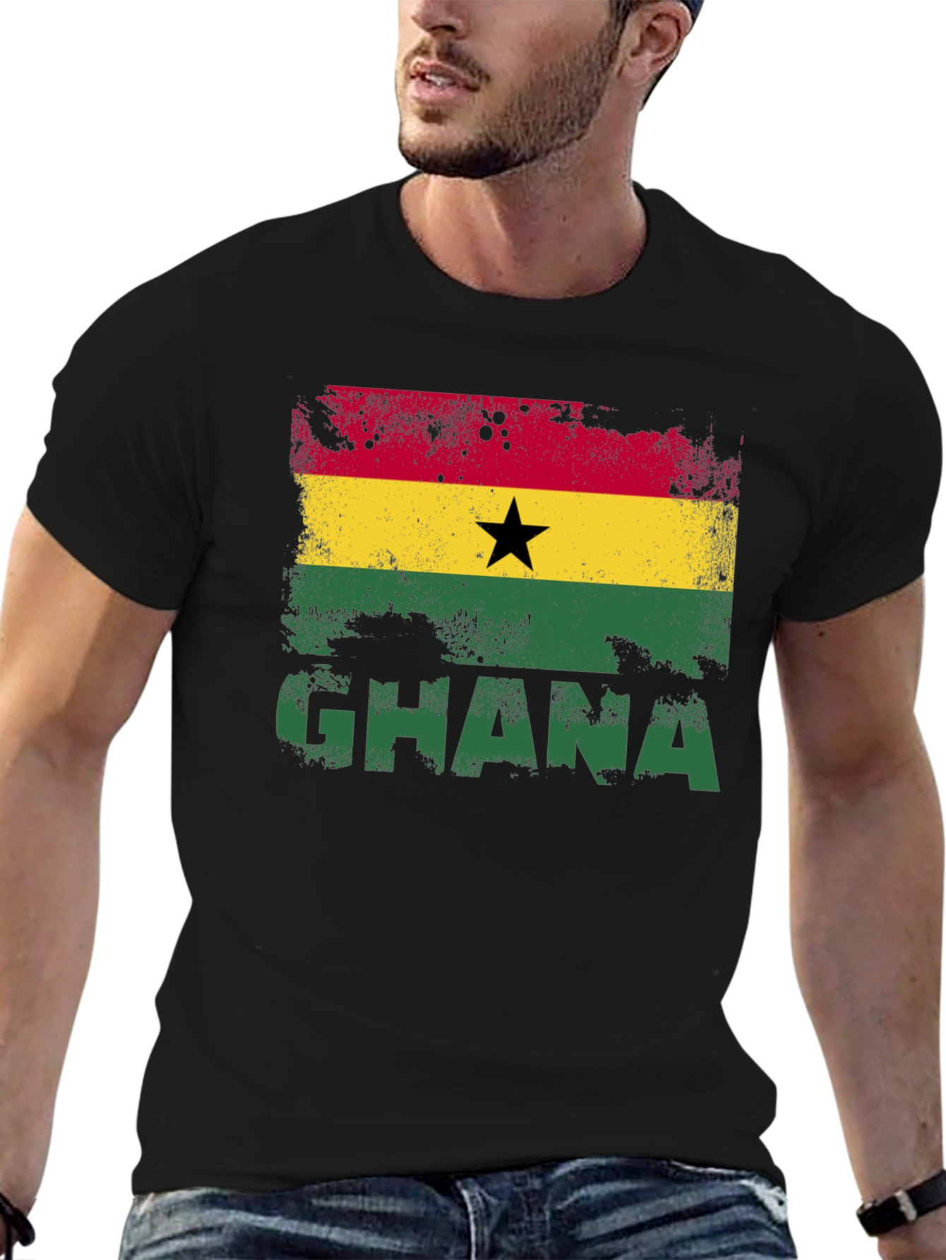 Ghana Flag Graphic T-Shirt - Black