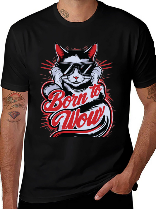 Born to Wow Cat T-Shirt - Cool Cat Design