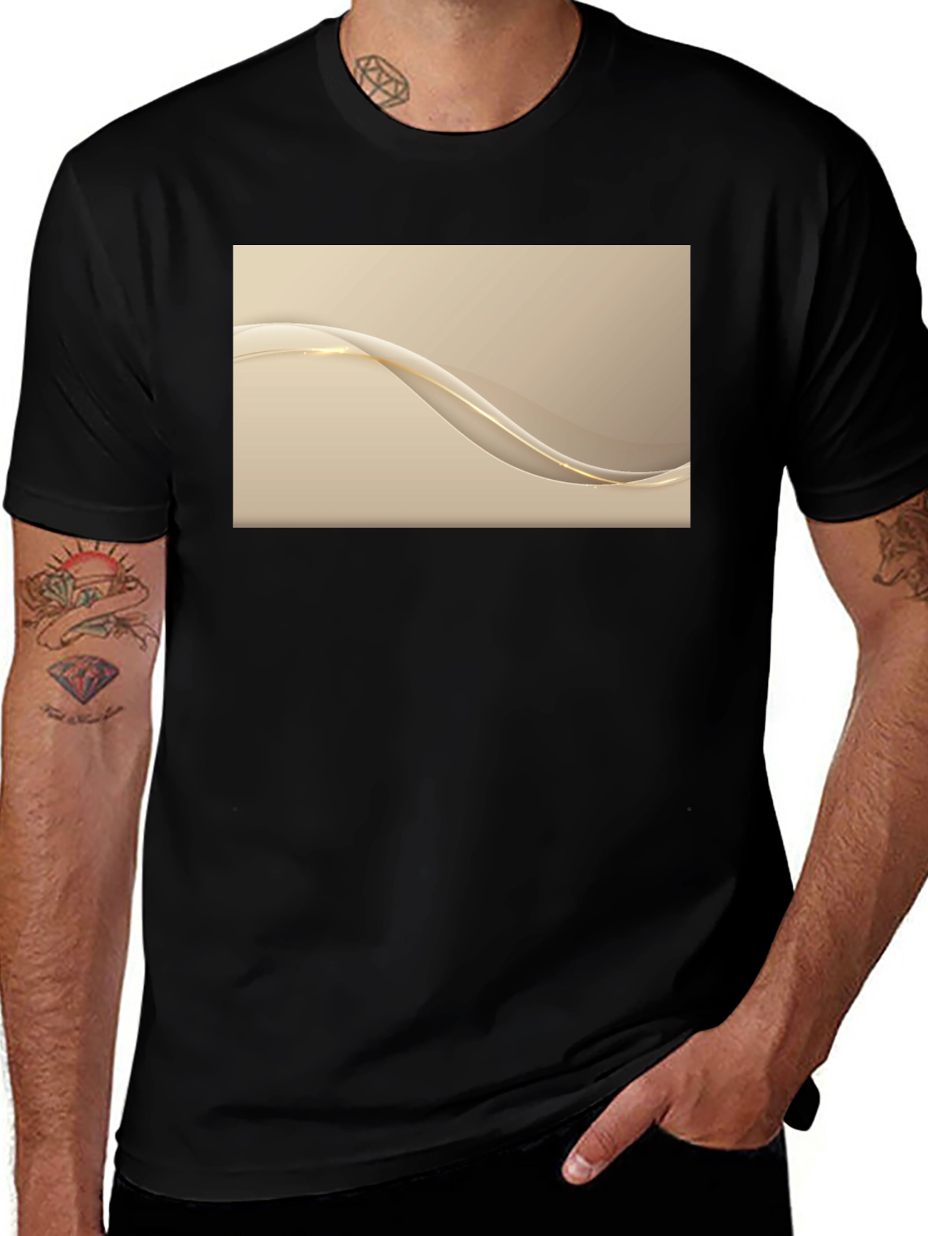 Elegant Wave Design Black T-Shirt