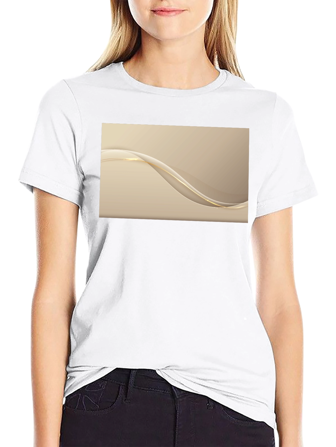 Elegant Wave Design Black T-Shirt