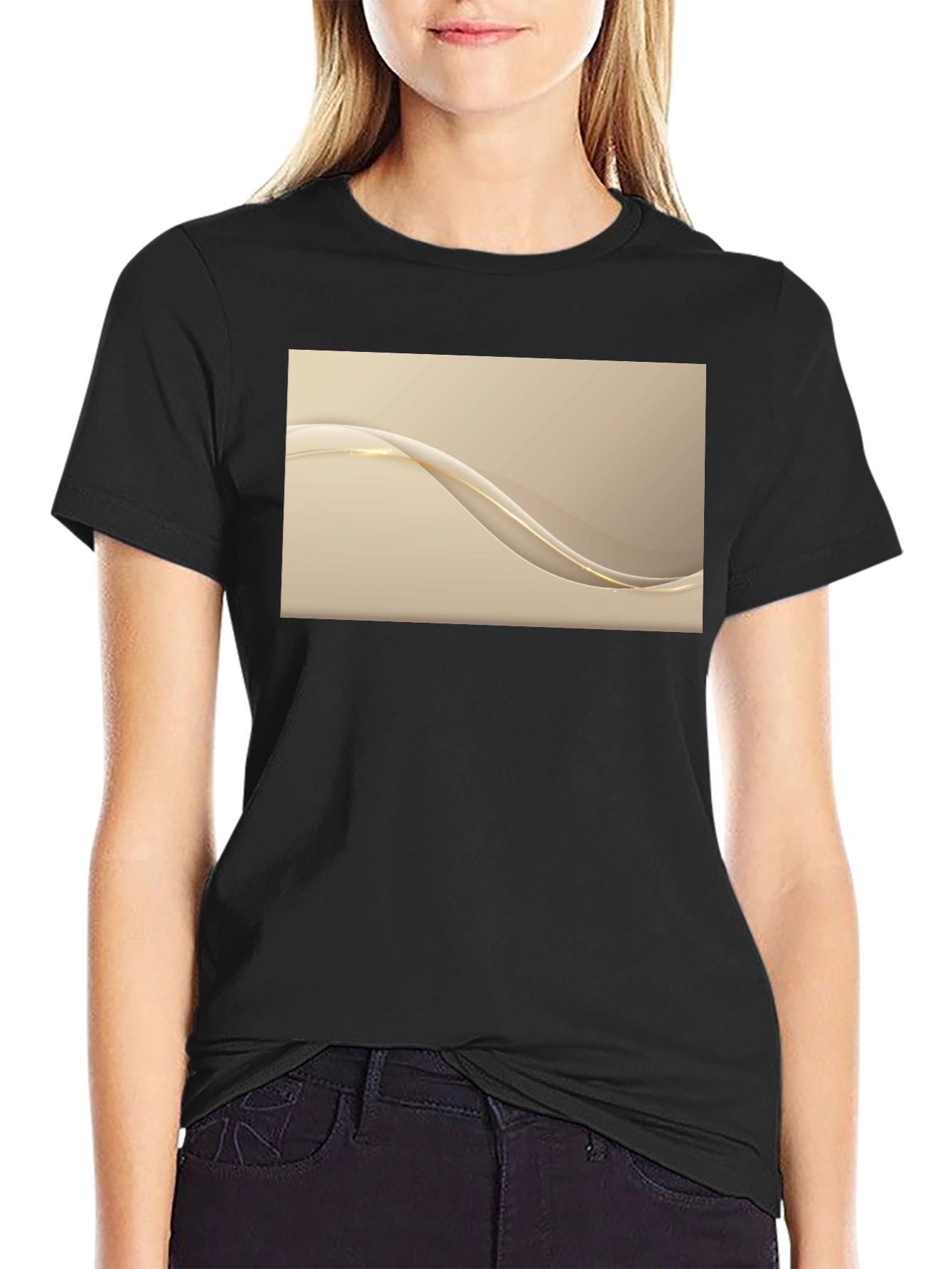 Elegant Wave Design Black T-Shirt